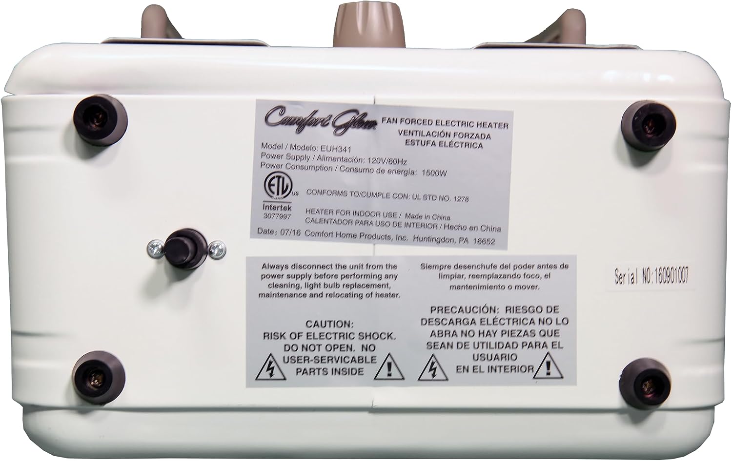 Comfort Glow EUH341 Milkhouse Style Electric Heater 5,200 Btu, White, Length: 7in, Width: 10.25in, Height: 15.5in | Milkhouse Heater, Thermostat, Heat up to 250 sq ft, 2 Heat Setting, AntiFreeze Setting, 1500W, Tip Over & Overheat Shut Off