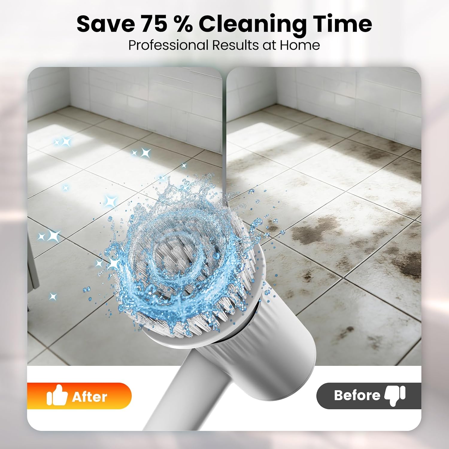 Electric Spin Scrubber – 5-Hour Battery, 6 Brush Heads, No Bending with 47" Extendable Handle