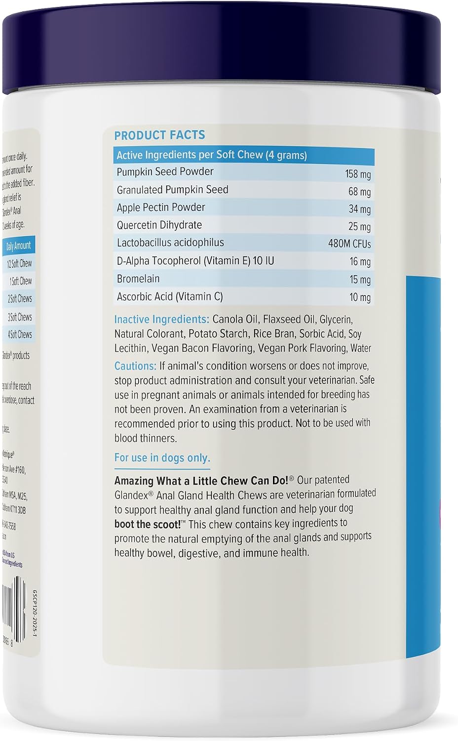 Vetnique Glandex for Dogs Anal Gland Chews 30ct, Pumpkin, Digestive Enzymes | Anal Gland Dog Treats, Boot the Scoot + Fishy Odor Support, Fiber, Probiotics, Quercetin + Apple Pectin, Peanut Butter