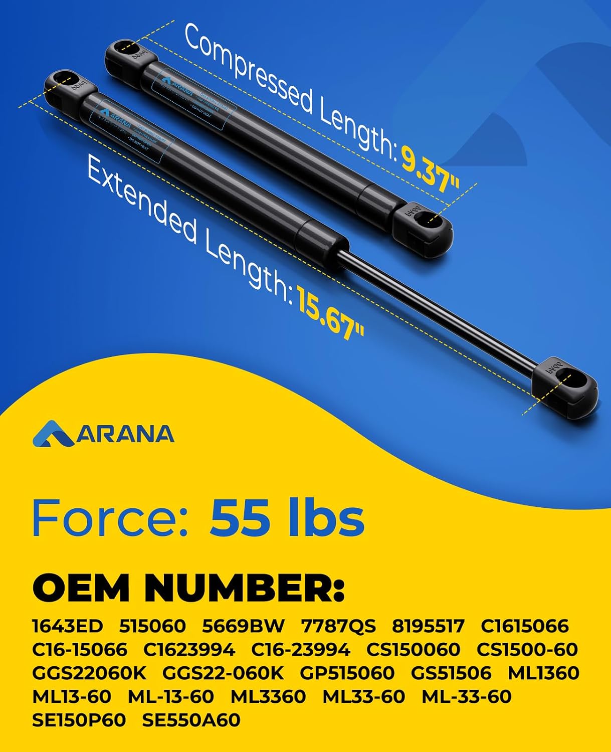 ARANA C16-11028 12 inch 40lb Gas Struts for Weatherguard Tool Box, 2PCS