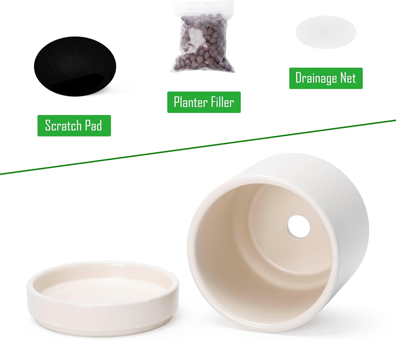 D'vine Dev 2-Pack Ceramic Pots with Saucers, White/Grey, 4.7 in, 94-V-B-6