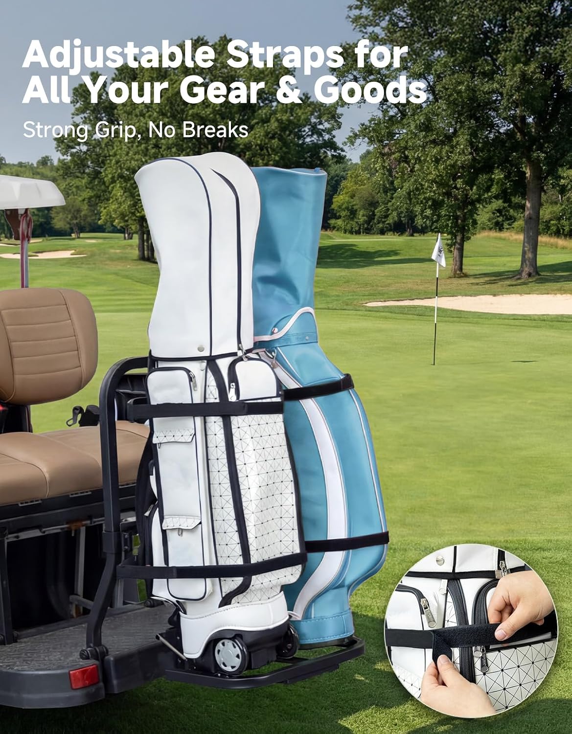 KEMIMOTO Golf Cart Bag Holder, Heavy-Duty Golf Cart Bag Attachment | Compatible with EZGO Valor RXV Club Car