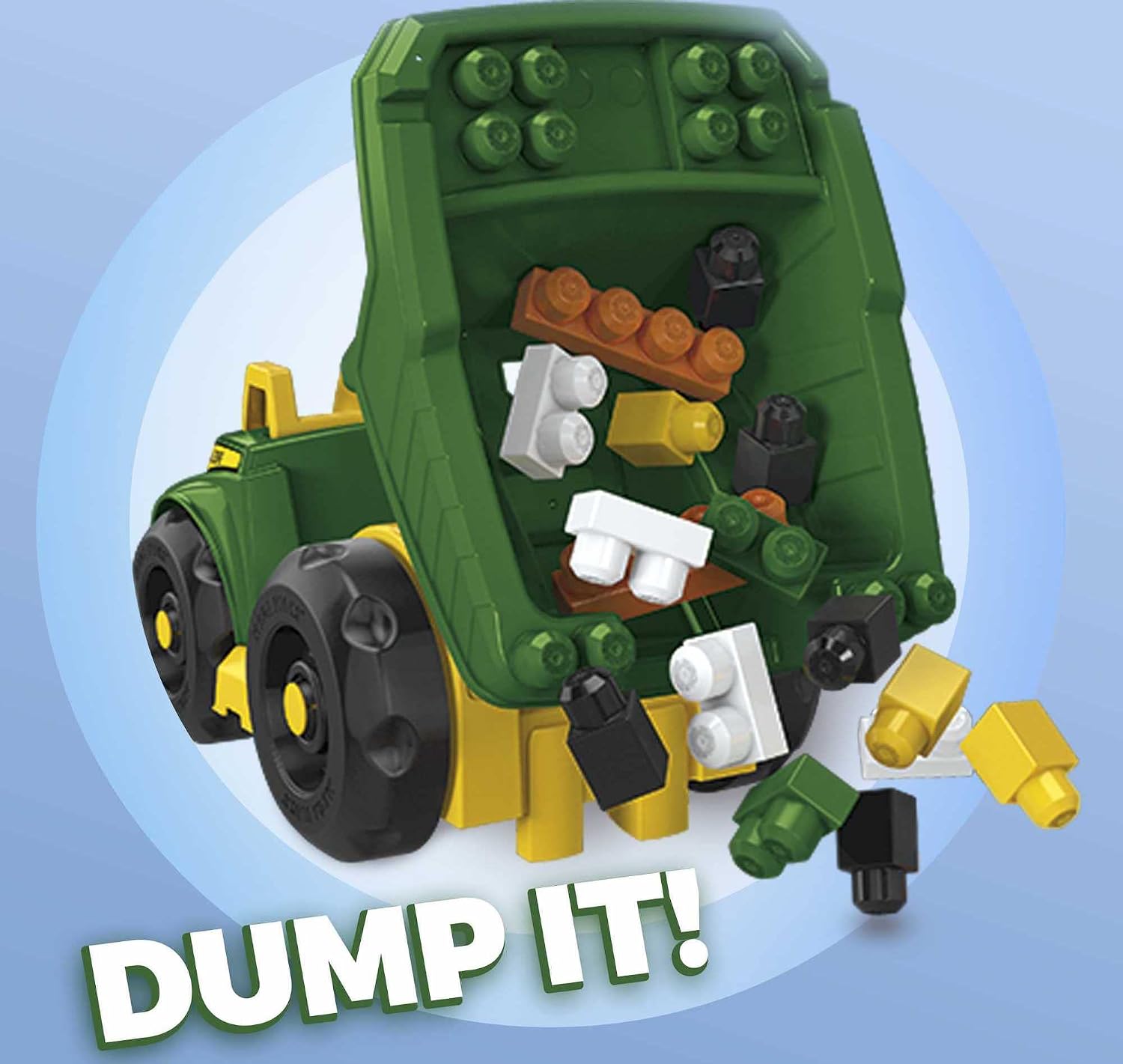 Mega Bloks John Deere Toddler Building Blocks Toy Set, Dump Truck with 25 Pieces and Storage, 1 Figure, Green, Ages 1+ Years