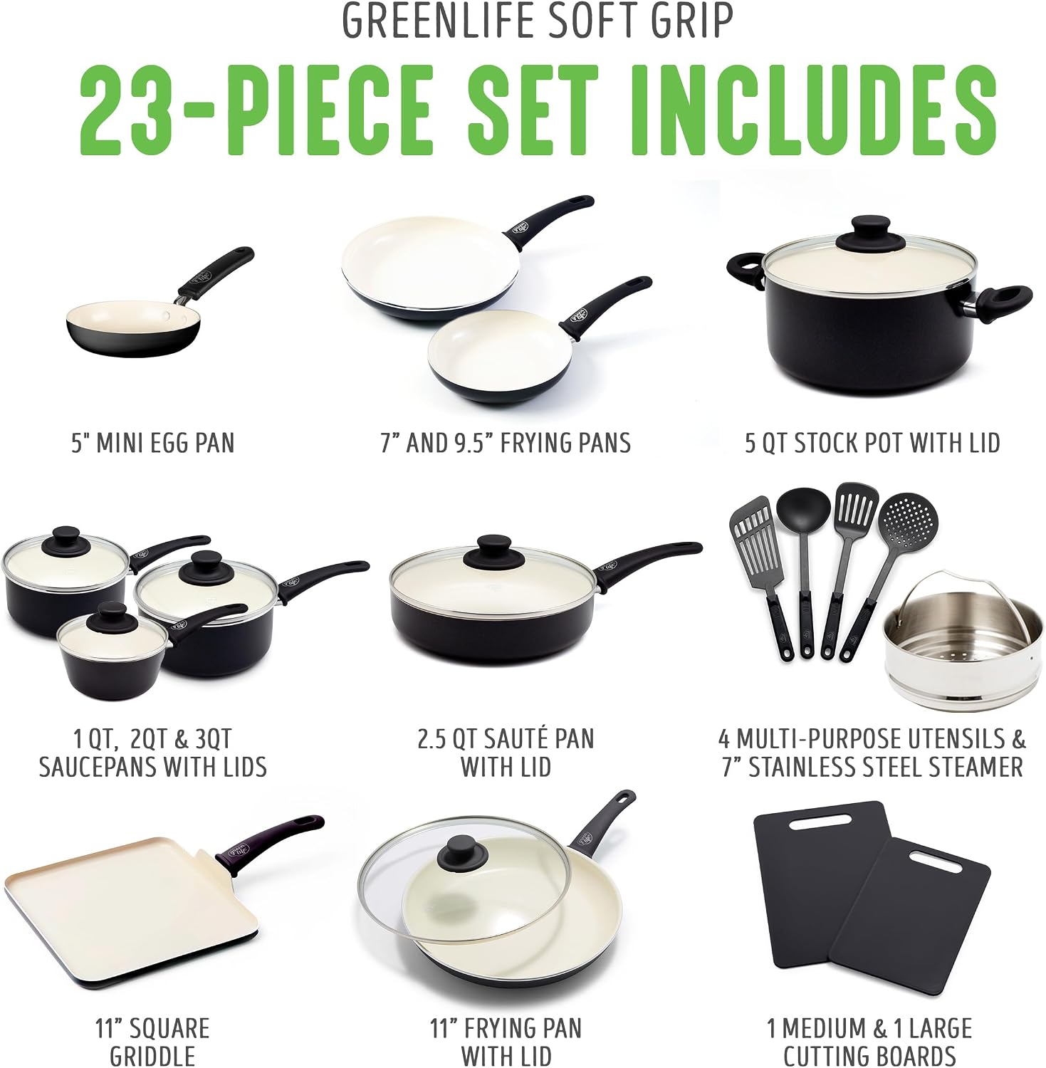 GreenLife Soft Grip Healthy Ceramic Nonstick, 15 Piece Cookware Pots and Pans Set, Induction, PFAS-Free, Dishwasher Safe, Turquoise