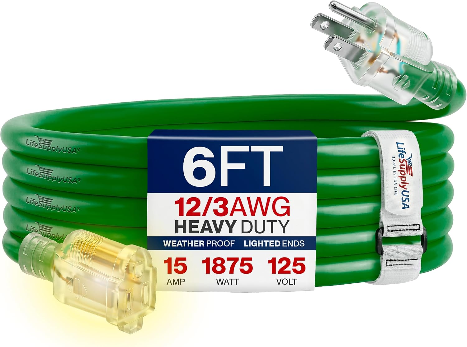 25ft Outdoor/Indoor Extension Cord 12/3 Gauge Extra Heavy Duty 3 Prong SJTW, Waterproof, Flexible Cold-Resistant Long Power Cord,15A 125V 1875W, Yellow by LifeSupplyUSA