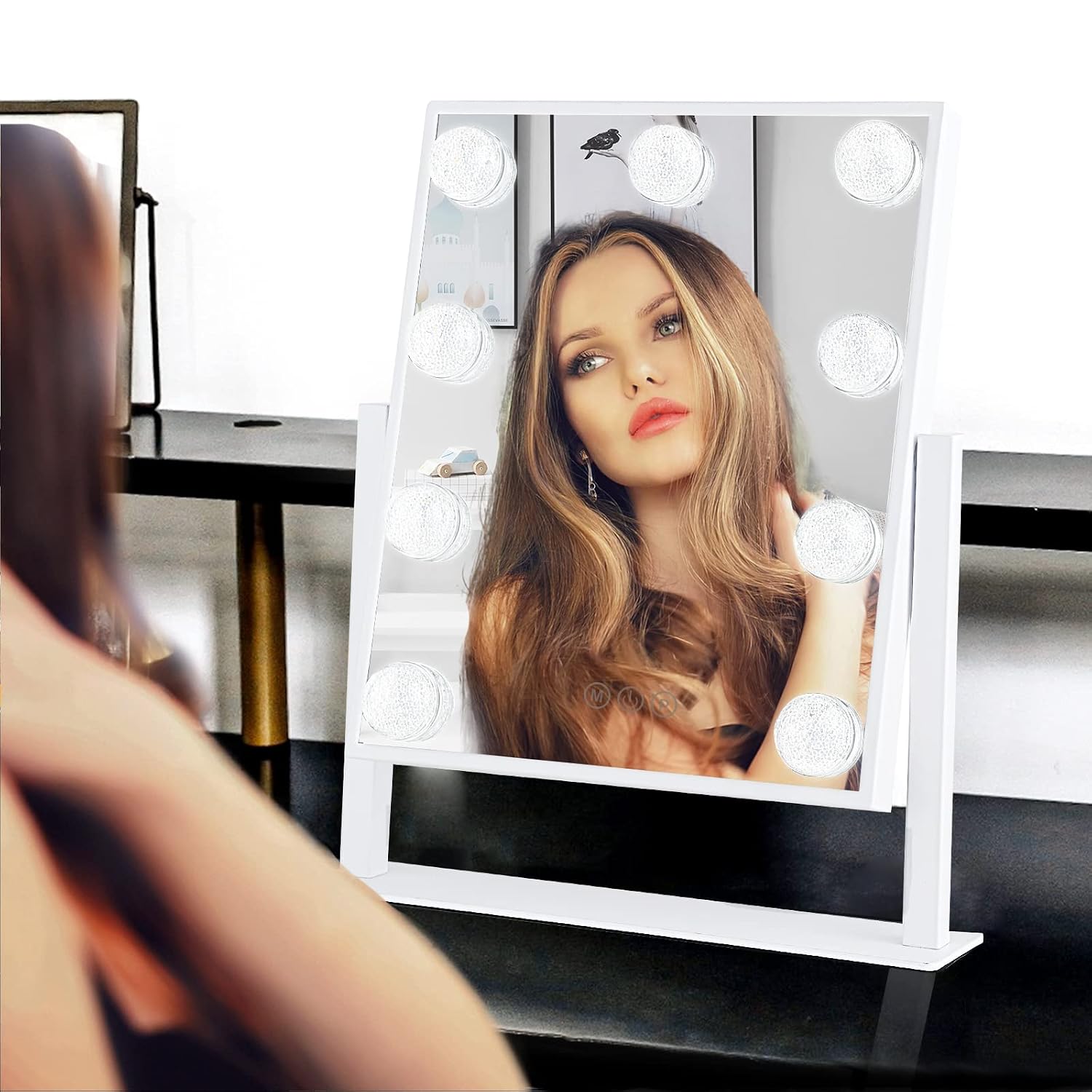 BWLLNI Lighted Makeup Mirror, White Vanity Mirror with Lights,9 LED Bulbs
