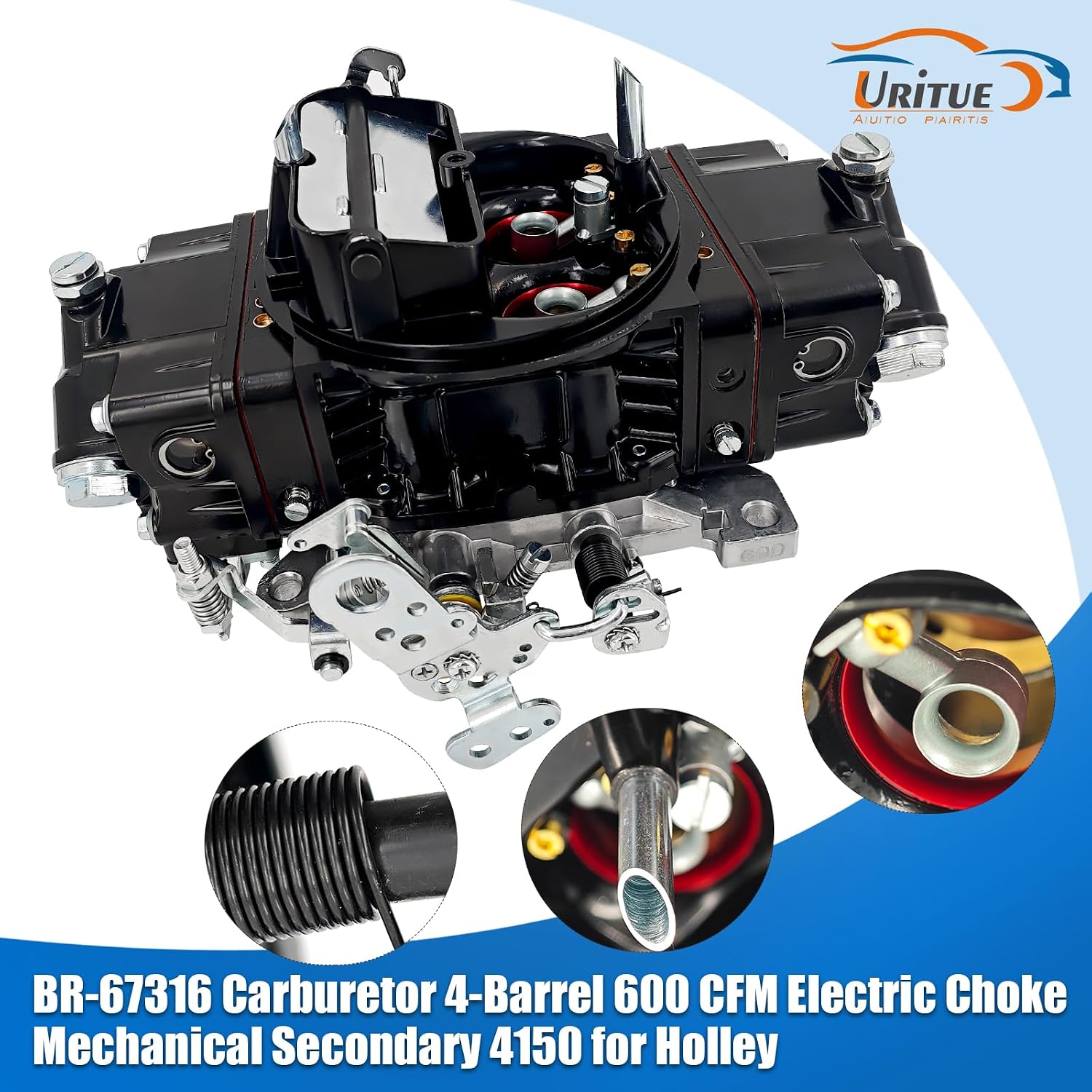 BR-67316 Carburetor Fits for Holley 4150 600 CFM with Red-Black | 4 Barrel, Mechanical Secondary, Electric Choke, Compatible with Gasoline