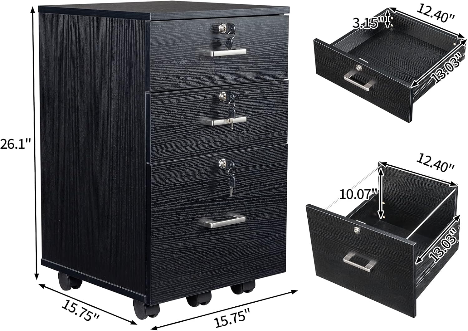Karl home Wooden File Cabinet, 3 Drawer Vertical File Cabinets with 3 Lock | Printer Stand Mobile Storage Cabinet, Filing Storage Drawer for Home