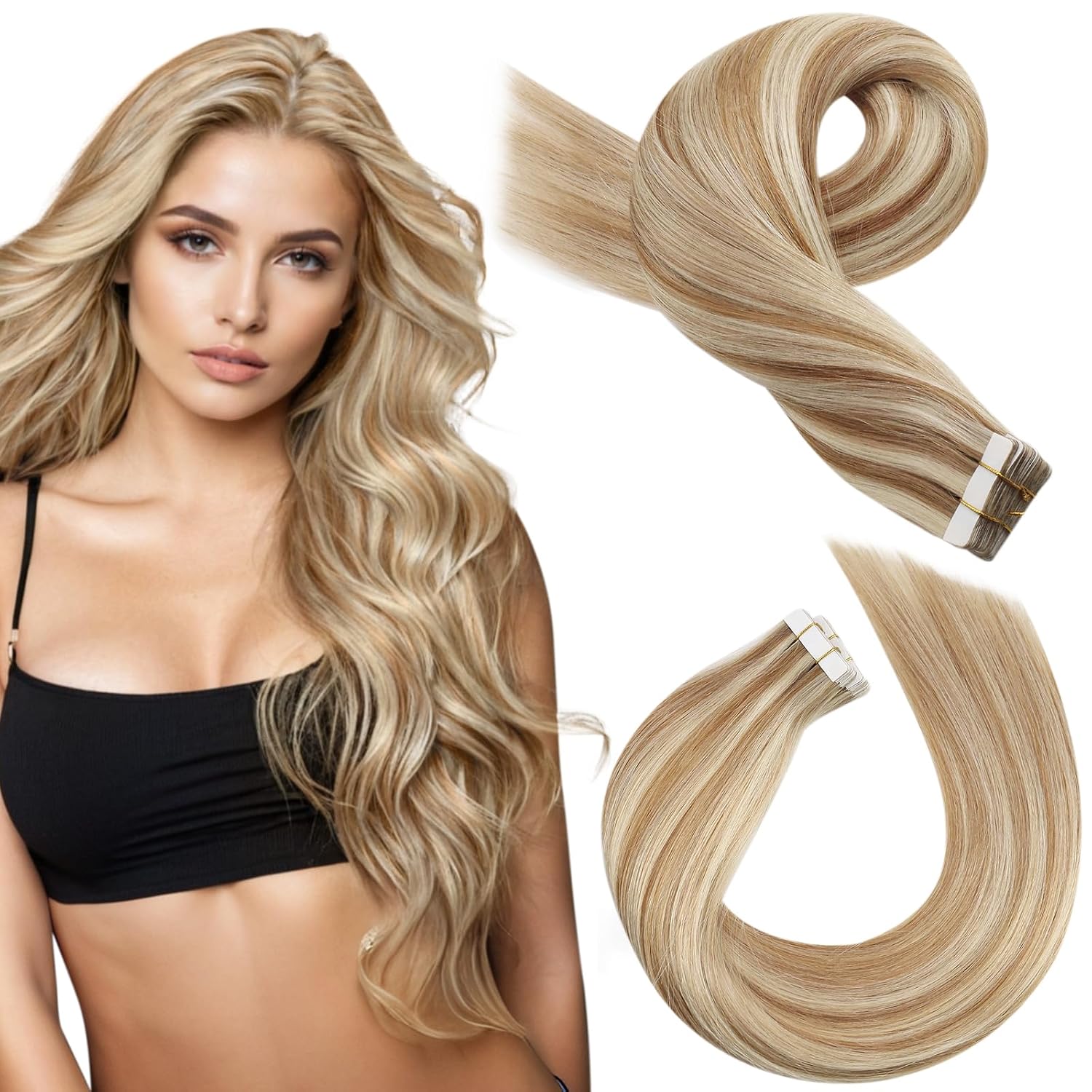 Moresoo Black Tape in Hair Extensions Human Hair, 18 Inch, 20Pcs, 50g