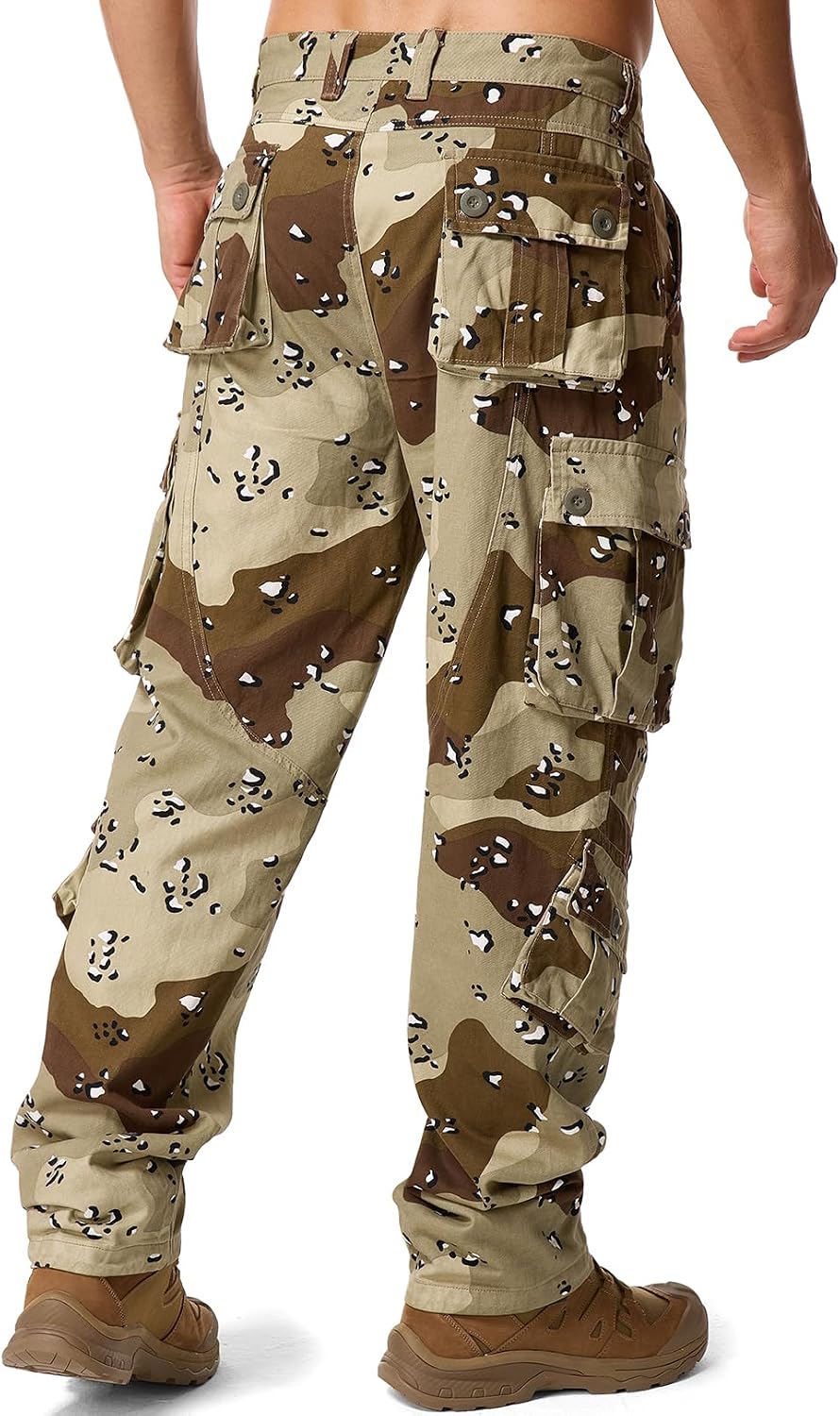 Mens Cargo Pants Camo Work Tactical Rip Stop BDU Casual Army Military Pants | 100% Cotton,Wear Resistant,Breathable,Sweat-absorbent,Men's Wild Cargo Pants with 8 Pockets,Relaxed Loose Fit Hiking Pants
