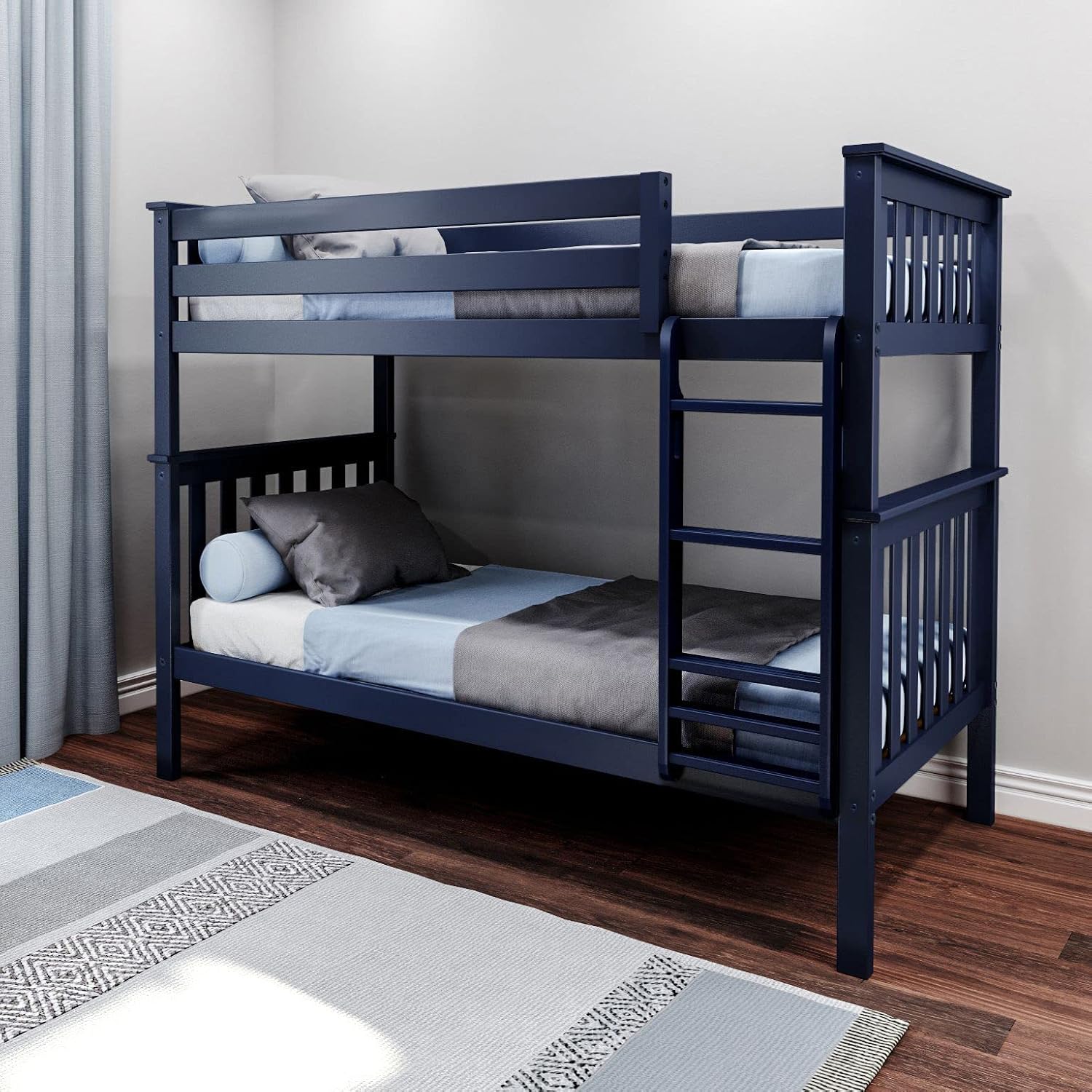 Max & Lily Bunk Bed Twin over Twin, Solid Wood Bunk Bed Frame with Ladder for Kids, 14" Safety Guardrails, Easy Assembly, No Box Spring Needed, White