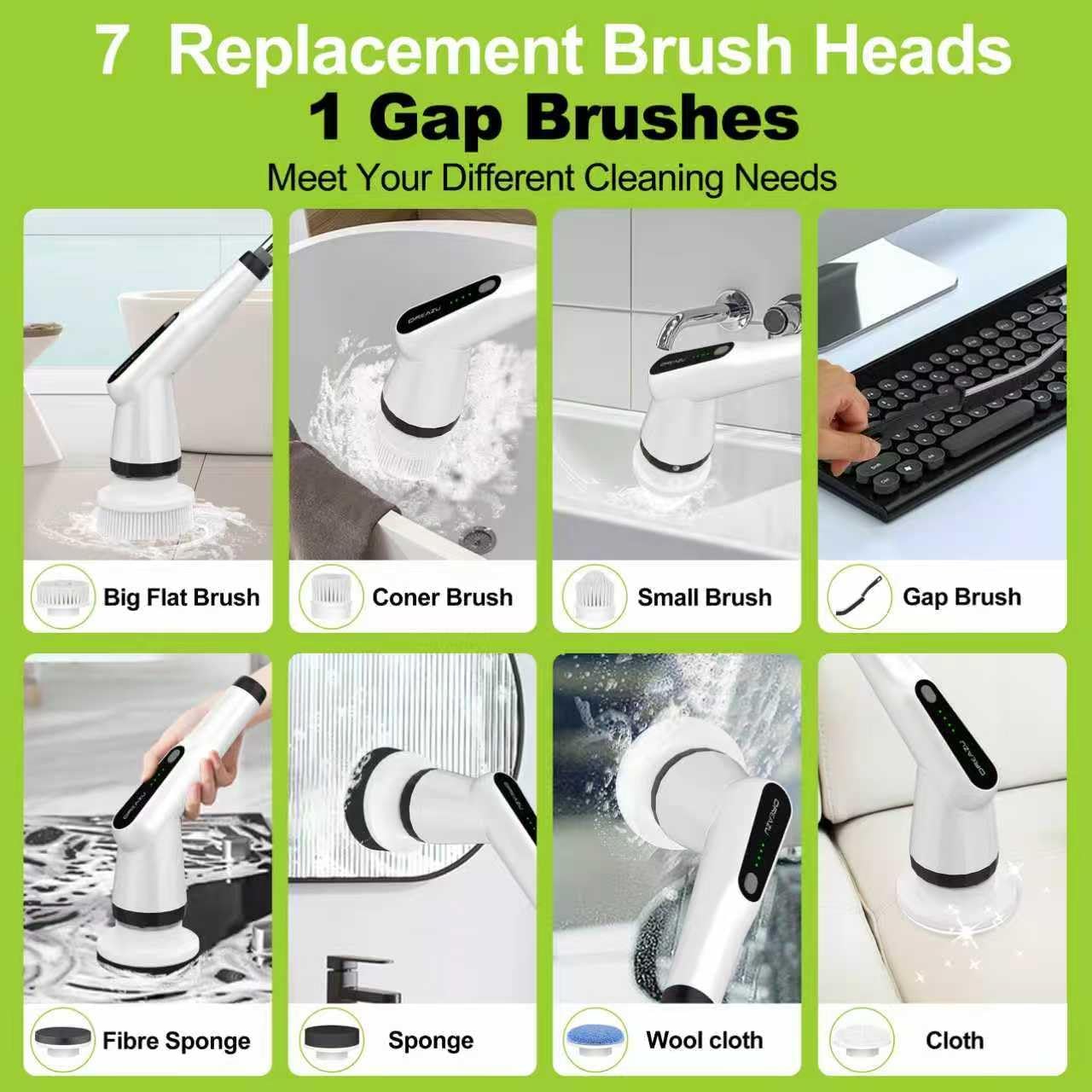 Dreazu Electric Spin Scrubber, 10-in-1 Shower Scrubber & Retractable Long Handle