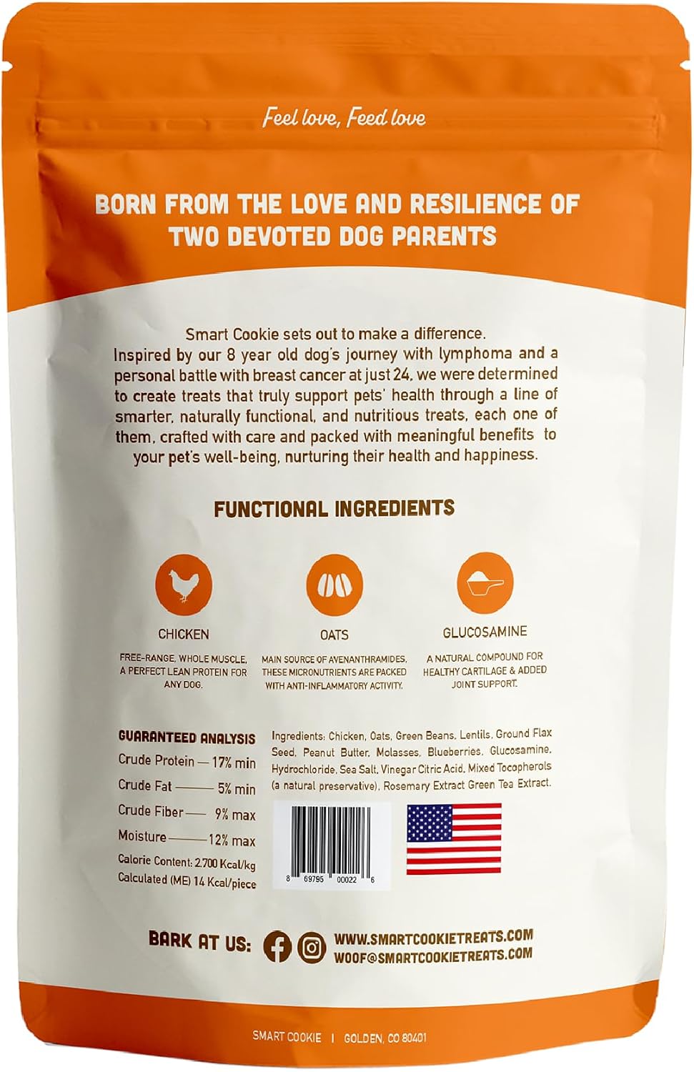 Smart Cookie All Natural Dog Treats - Healthy Hip and Joint Chicken Dog Biscuits with Glucosamine - Ideal for Senior Dogs and Sensitive Stomachs - Dehydrated, Crunchy, Human-Grade, Made in USA - 8oz