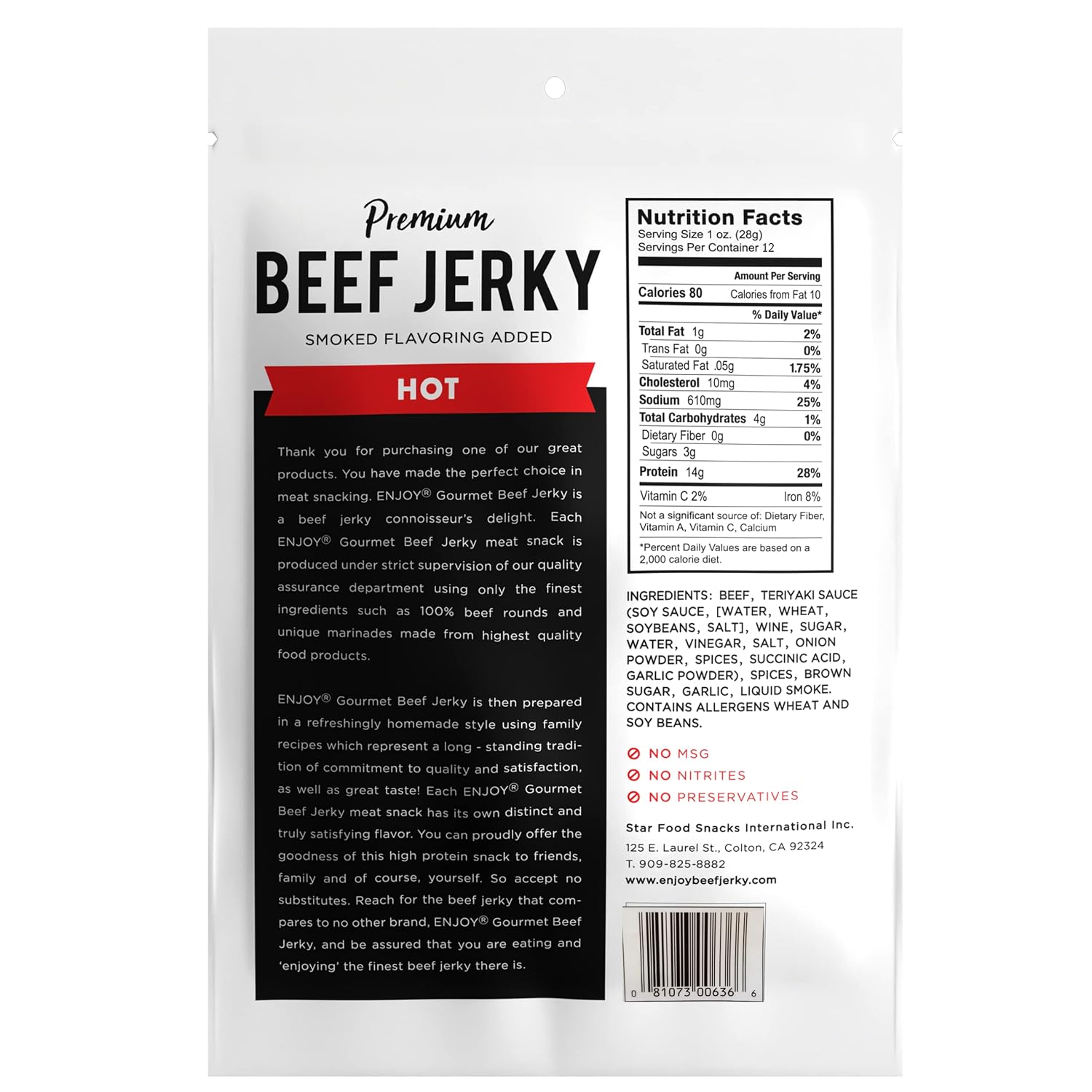 Enjoy Peppered Beef Jerky 8 oz (Pack of 1) | High Protein | No Nitrites