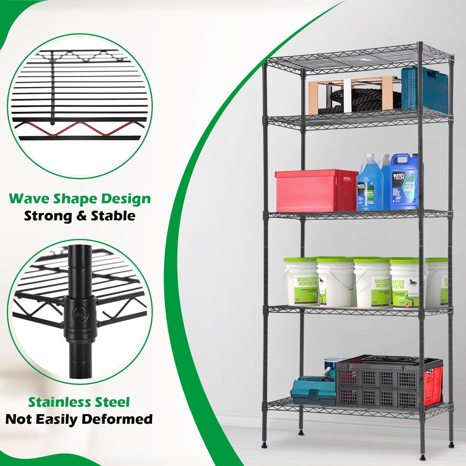 PayLessHere | 6-Tier Wire Shelf with Wheels | 45"x18"x82" | Black