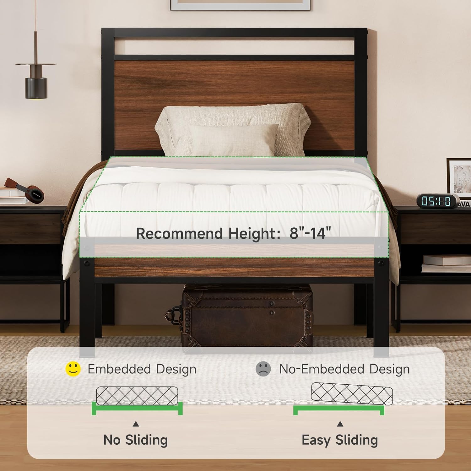 Z-hom Easy Assembly Queen Bed Frame & Headboard Footboard,Underbed Storage | Sturdy Metal Structure,Silent Anti-Slip Support,Under Bed Storage Space,No Box Spring Needed,Modern Bedroom Furniture