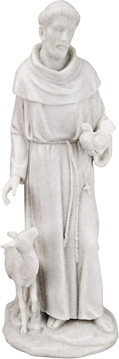 Design Toscano Francis of Assisi Blessing Religious Garden Decor Statue with Bird Bath Feeder, 19 inches Tall, Cast Stone Resin, Gray Stone Finish