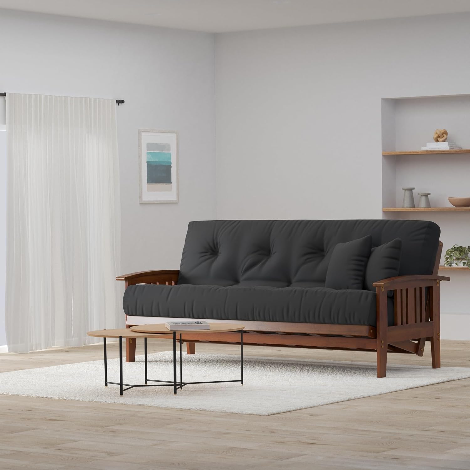 Westfield Futon Set - Queen Size, Frame, 8" Mattress, Twill Ivory Cover