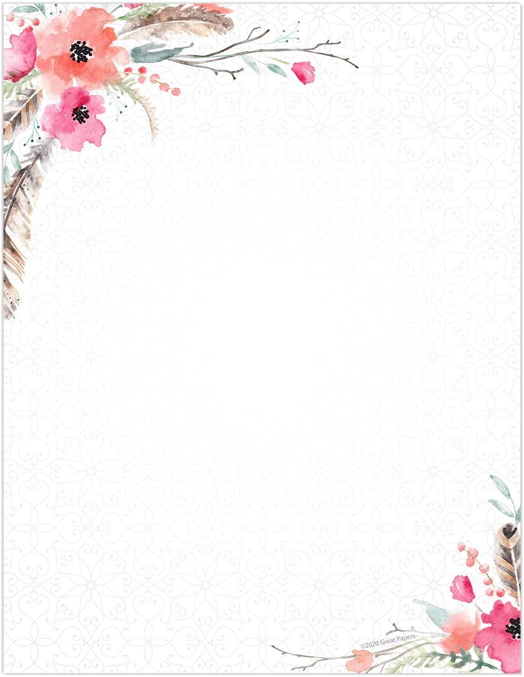 Great Papers! Lush Greenery Letterhead / 80 Floral Sheets 8.5" x 11" Beautiful Watercolor Botanical All Occasion Letter Paper