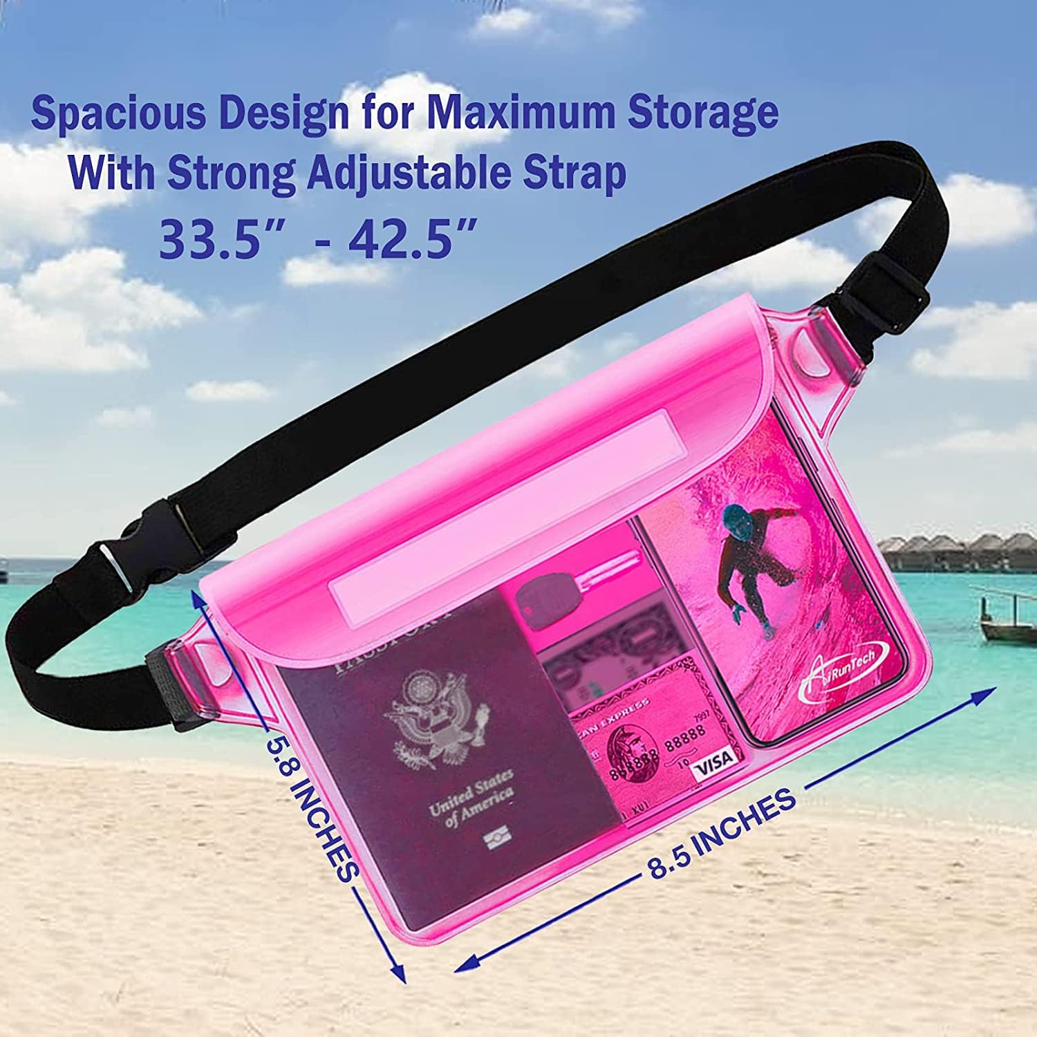 AiRunTech Waterproof Fanny Pack,Phone Pouch Dry Bag for Passport Wallet Purse,Floating Waterproof Bags for Travel Beach Swimming Kayaking Boating Cruise Accessories