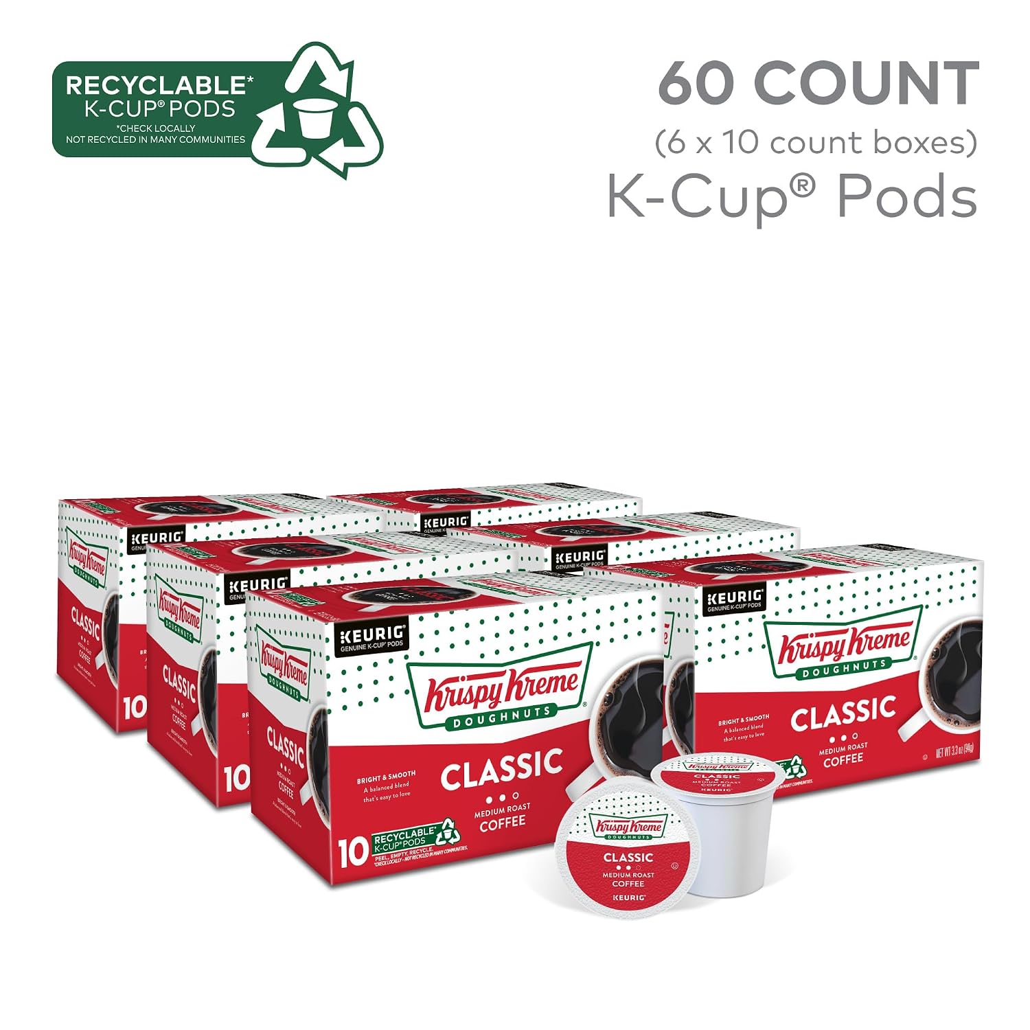 Krispy Kreme Classic Coffee, Keurig Single Serve K-Cup Pods, Medium Roast, 96 Count