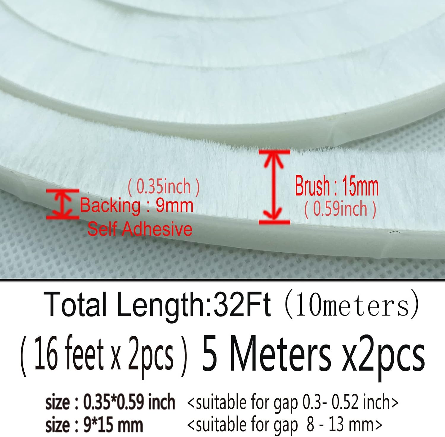 Self-Adhesive Pile Weather Stripping Seal for Sliding Windows and Door Frames, 16.5ft x 11/32 inch, Grey