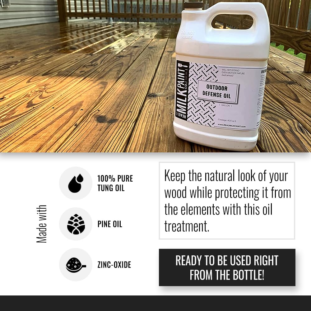 Real Milk Paint, Wood Finish for Outdoor Furniture Gallon Outdoor Defense Oil, Sealer, Protector with Tung Oil for Finishing Fence, Deck, Cedar Garden Bed