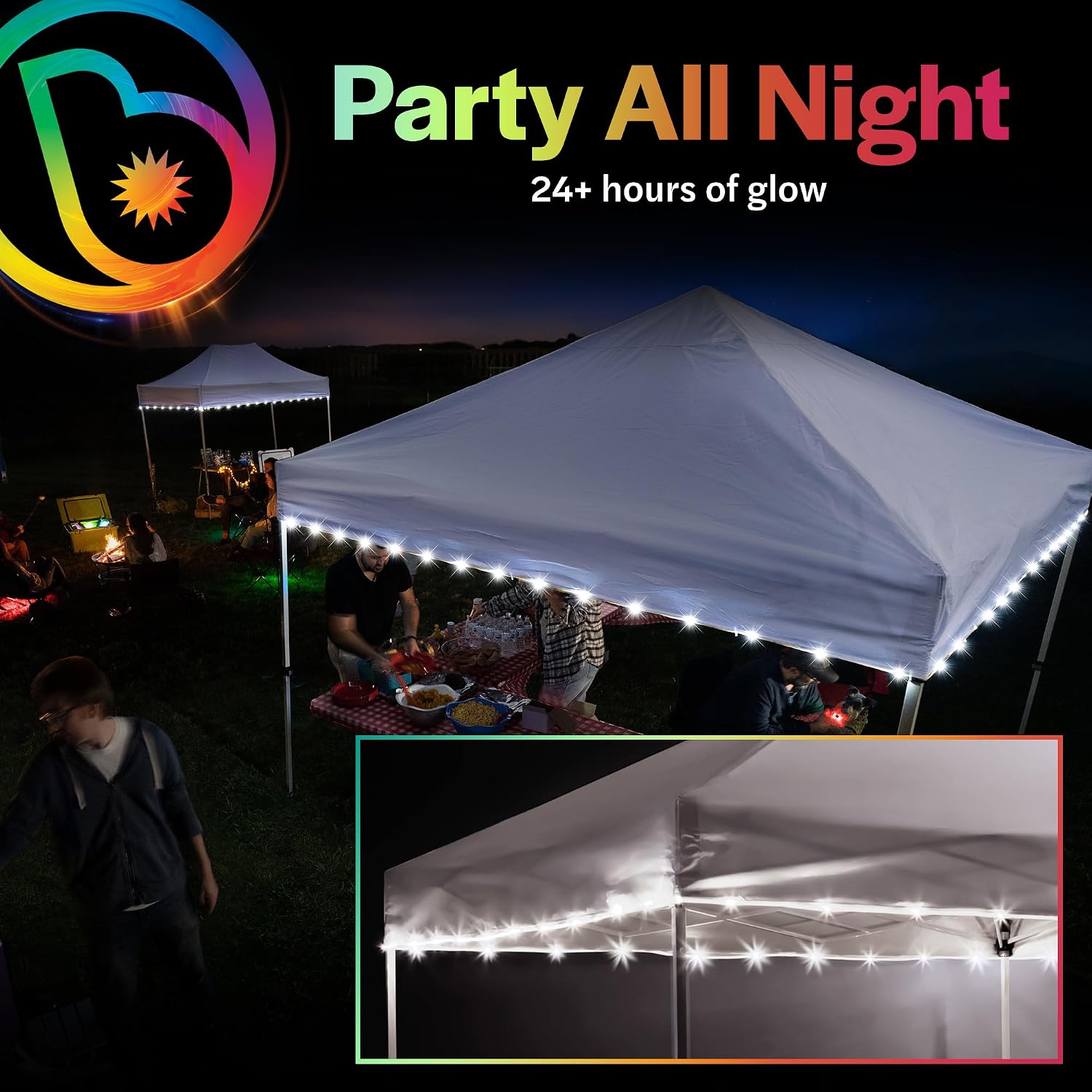 Brightz LED Canopy Lights, White 40ft String Light for 10x10 Tents | Outdoor canopy tent lights, football tailgate essentials & accessories