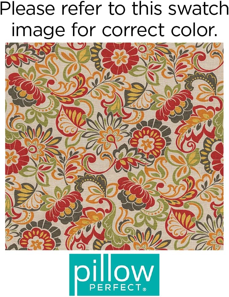 Pillow Perfect Bright Floral Indoor/Outdoor Tufted Wicker Seat Cushion, 2 Count, 19" x 19", Blue/Tan Telfair Peacock