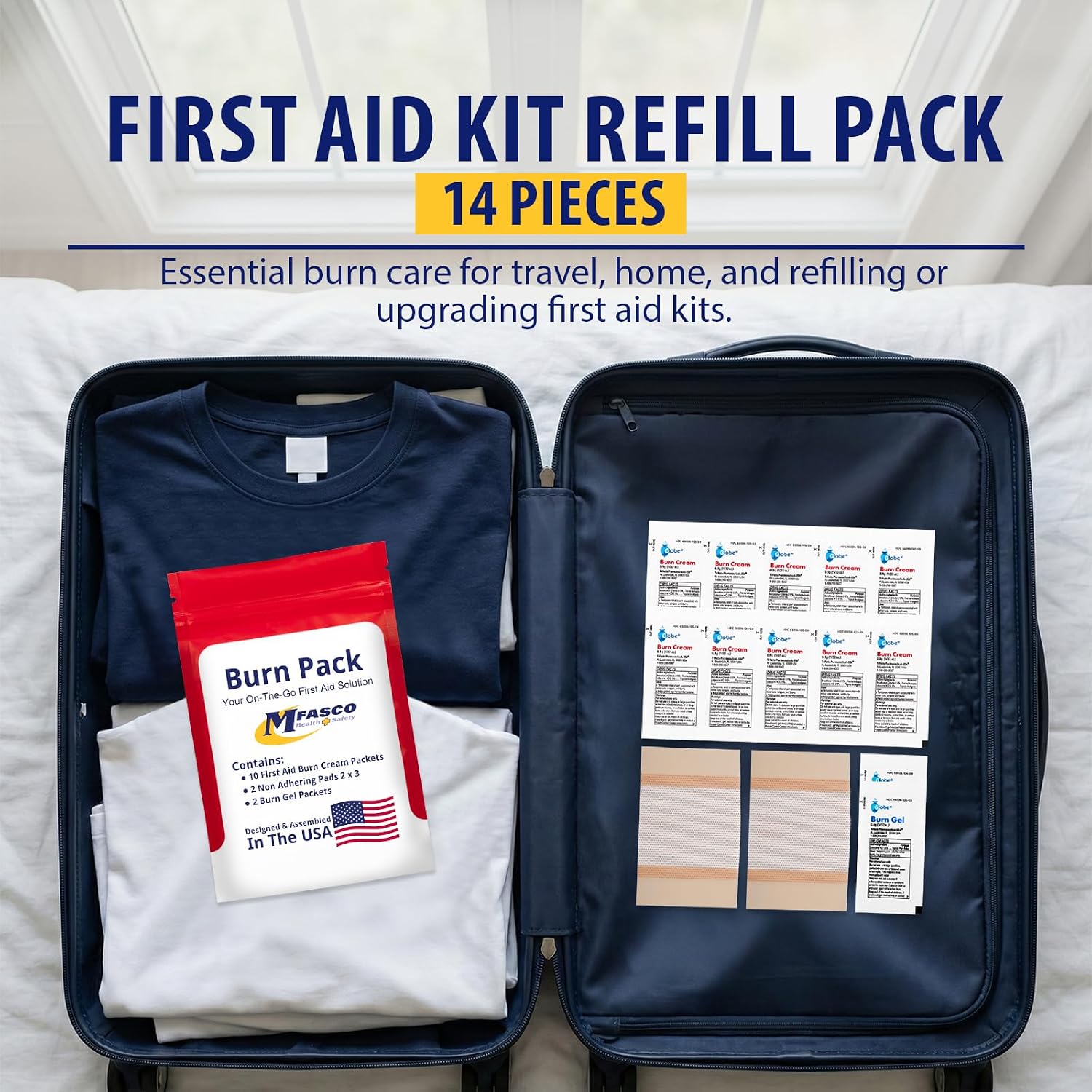 MFASCO Antiseptic Wound Care Travel Pack | 39 Piece First Aid Kit Refill | BZK, Antiseptic Wipes, Sting Relief, Wound Ointment | Essential First Aid Supplies | Refill Personal First Aid Kits