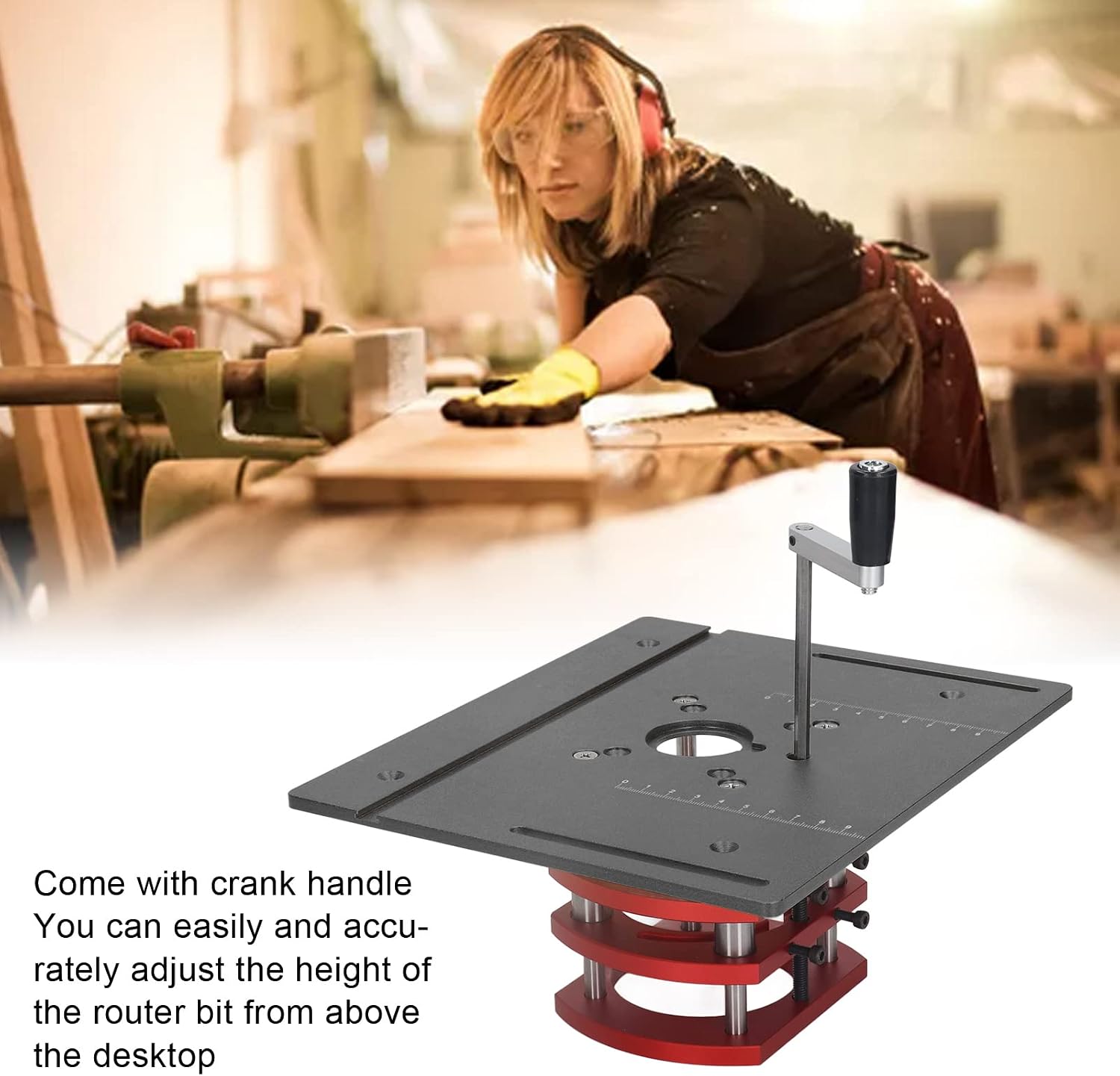 Kreg Router Table Lift Compatible, Aluminum Alloy Manual Router System Kit with Crank Handle for Easy Adjustment, Ideal for Small Trimming Machines Silver
