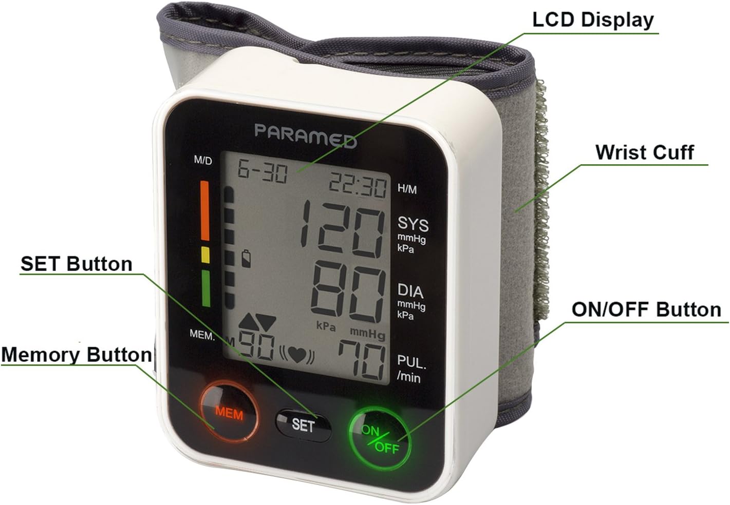 PARAMED Automatic Wrist Blood Pressure Monitor: Blood-Pressure Kit of Bp Cuff + 2AAA and Carrying case - Irregular Heartbeat Detector & 90 Readings