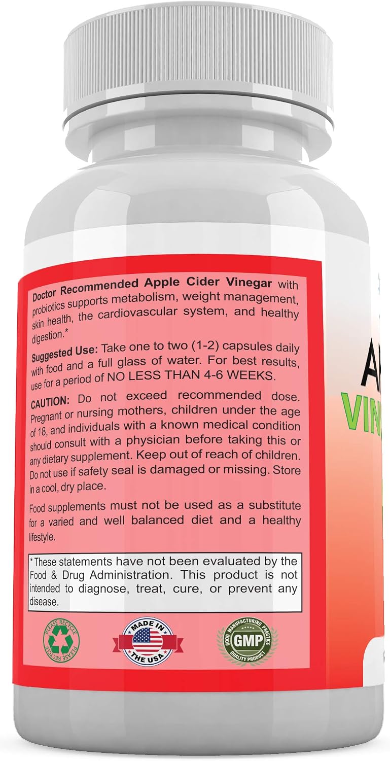Apple Cider Vinegar Capsules - (120 Veggie Capsules) Organic ACV Supplement with Probiotics - 1500mg per Serving - Supports General Wellness &