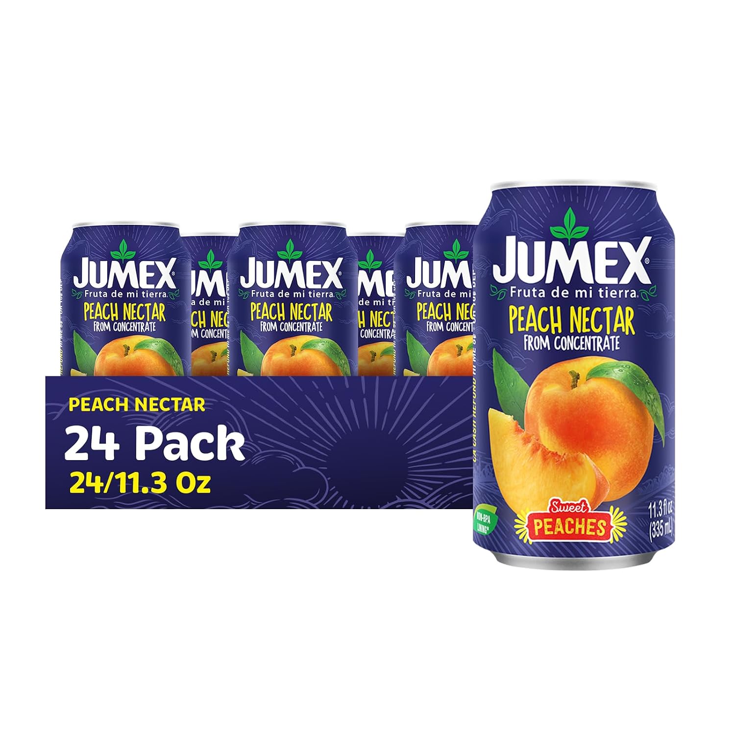 Jumex Mango Nectar Juice & Peach Nectar - Made with Fresh Fruit Puree - Tropical Fruit Juice Concentrate for Smoothie Mix, Cocktail Mixers & Kids Beverages - 11.3oz, 12 Pack Canned Drinks