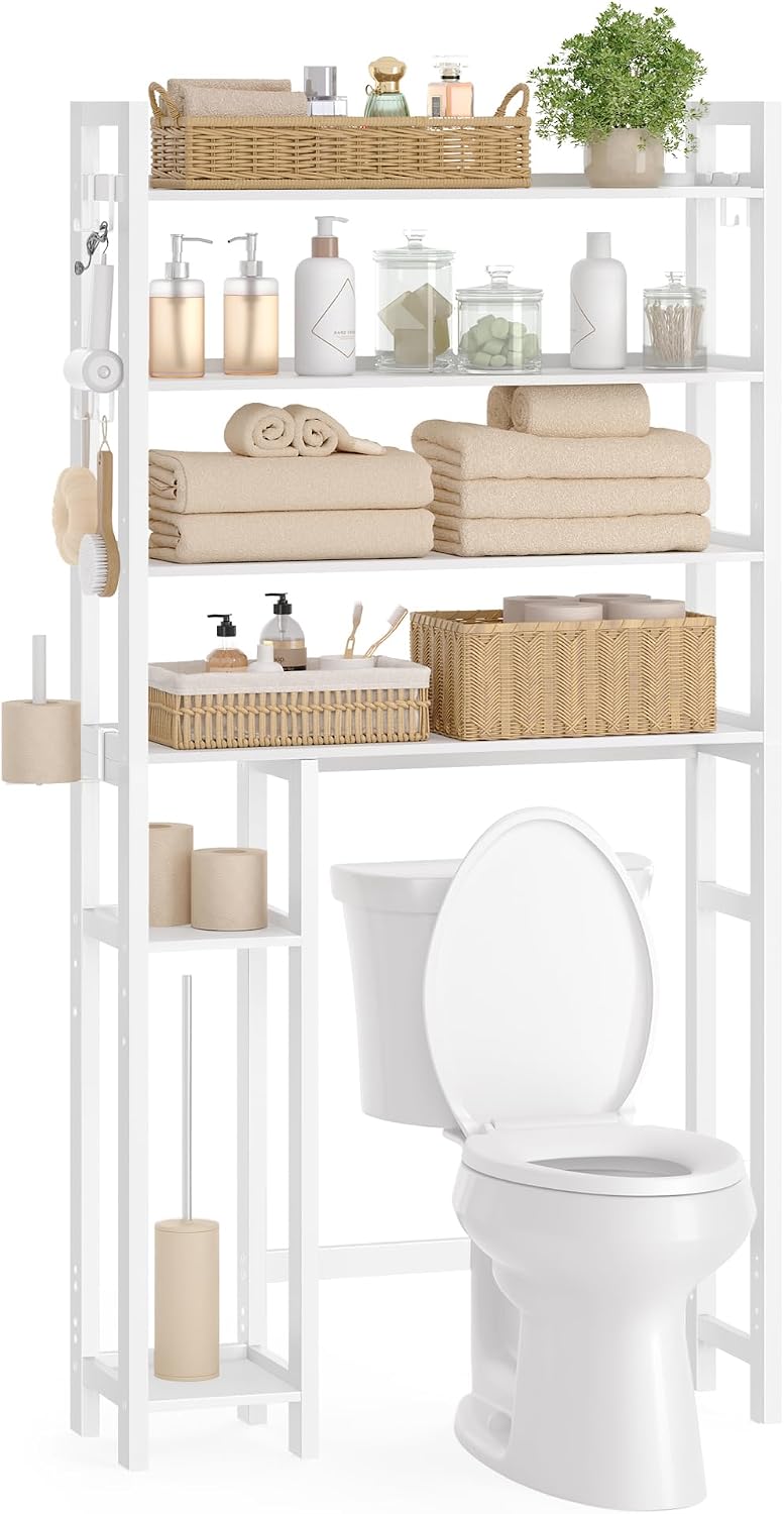 SONGMICS Bamboo Over The Toilet Storage Cabinet, Adjustable Inside Shelf