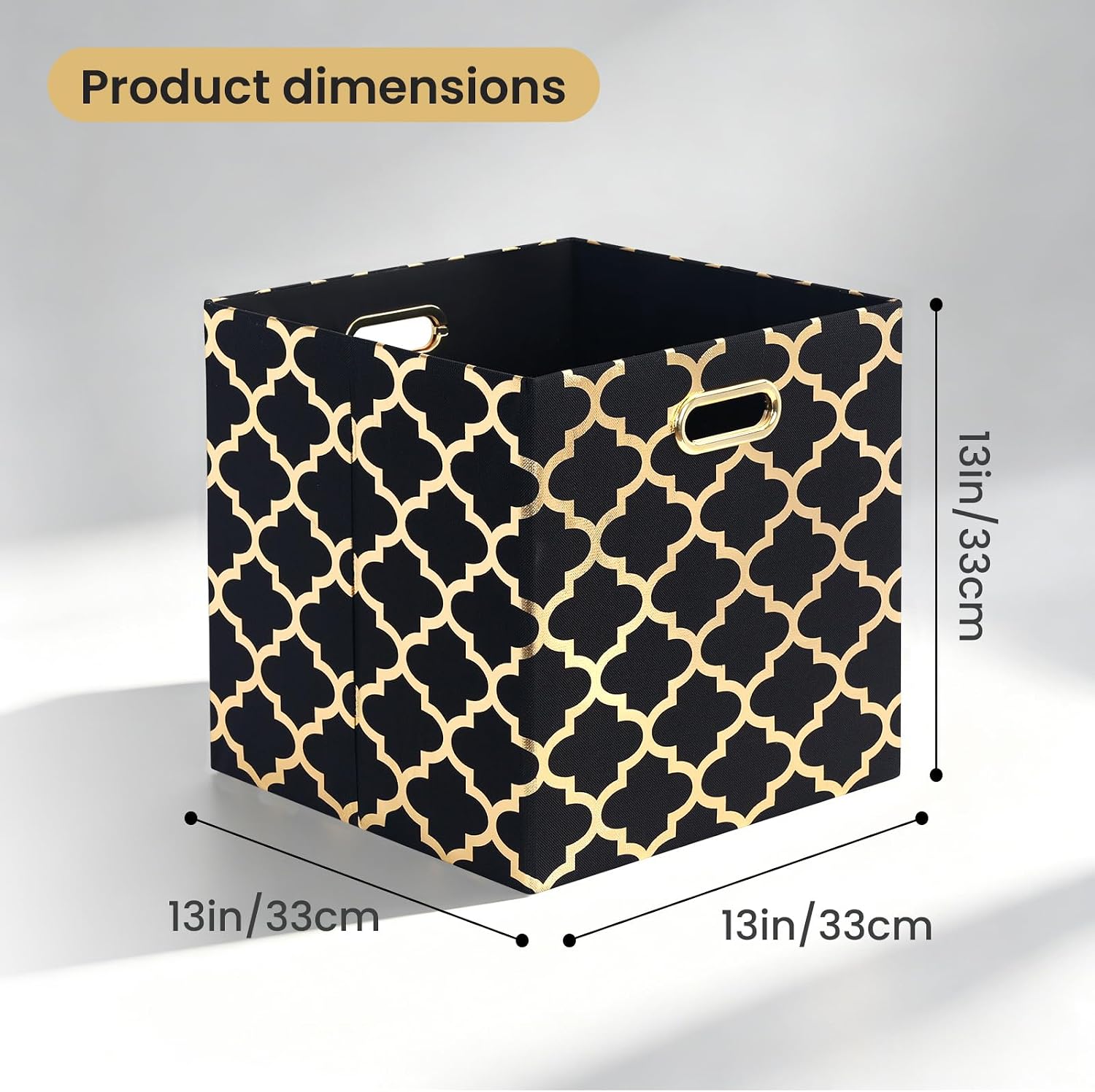 Posprica Storage Bins, Storage Cubes,13×13 Fabric Drawers Organizer Basket Boxes Containers (13×13×13/4pcs, Cream/gold geometry Pattern)