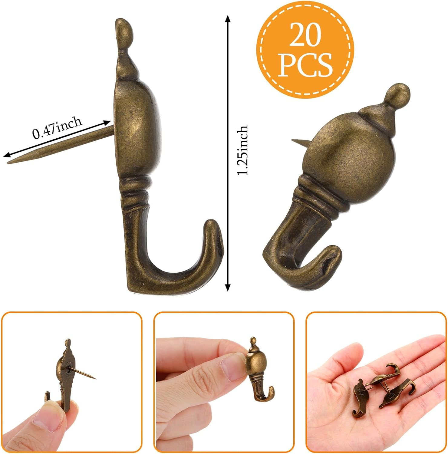 Hotop 20 Pieces Zinc Alloy Flower Push Pin Hangers Pin Hook,Lotus