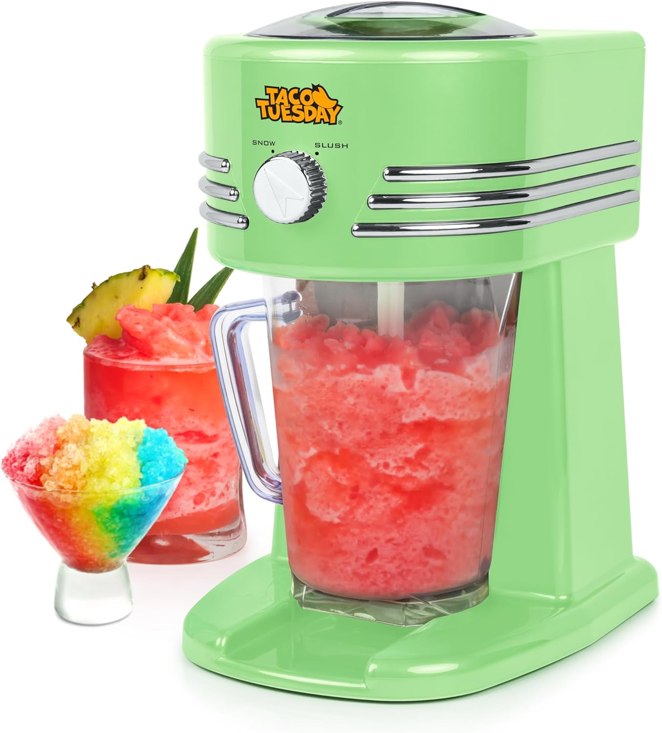 Nostalgia Taco Tuesday Frozen Drink Maker and Margarita Machine for Home - 40-Ounce Slushy Maker with Stainless Steel Flow Spout - Easy to Clean and