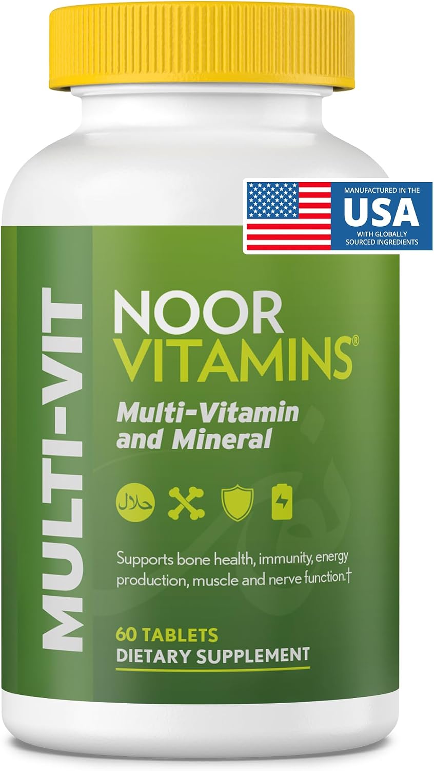 Noor Vitamins Halal Vitamins, Daily Multivitamin, Halal Vitamin for Women and Men, 30 Vitamins & Minerals, A, B12, C, Iron