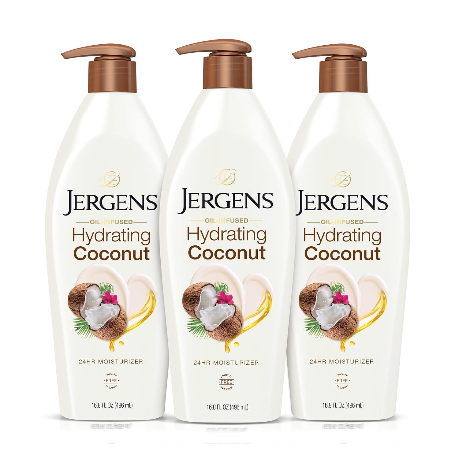 Jergens Hydrating Coconut Body Lotion, Hand and Body Moisturizer, Infused with Coconut Oil, Hydrates Dry Skin Instantly, Dermatologist Tested, 16.8 oz | Coconut Oil, Instantly Hydrates, Dermatologist Tested, Extra Dry Skin Care, Long-Lasting Moisture