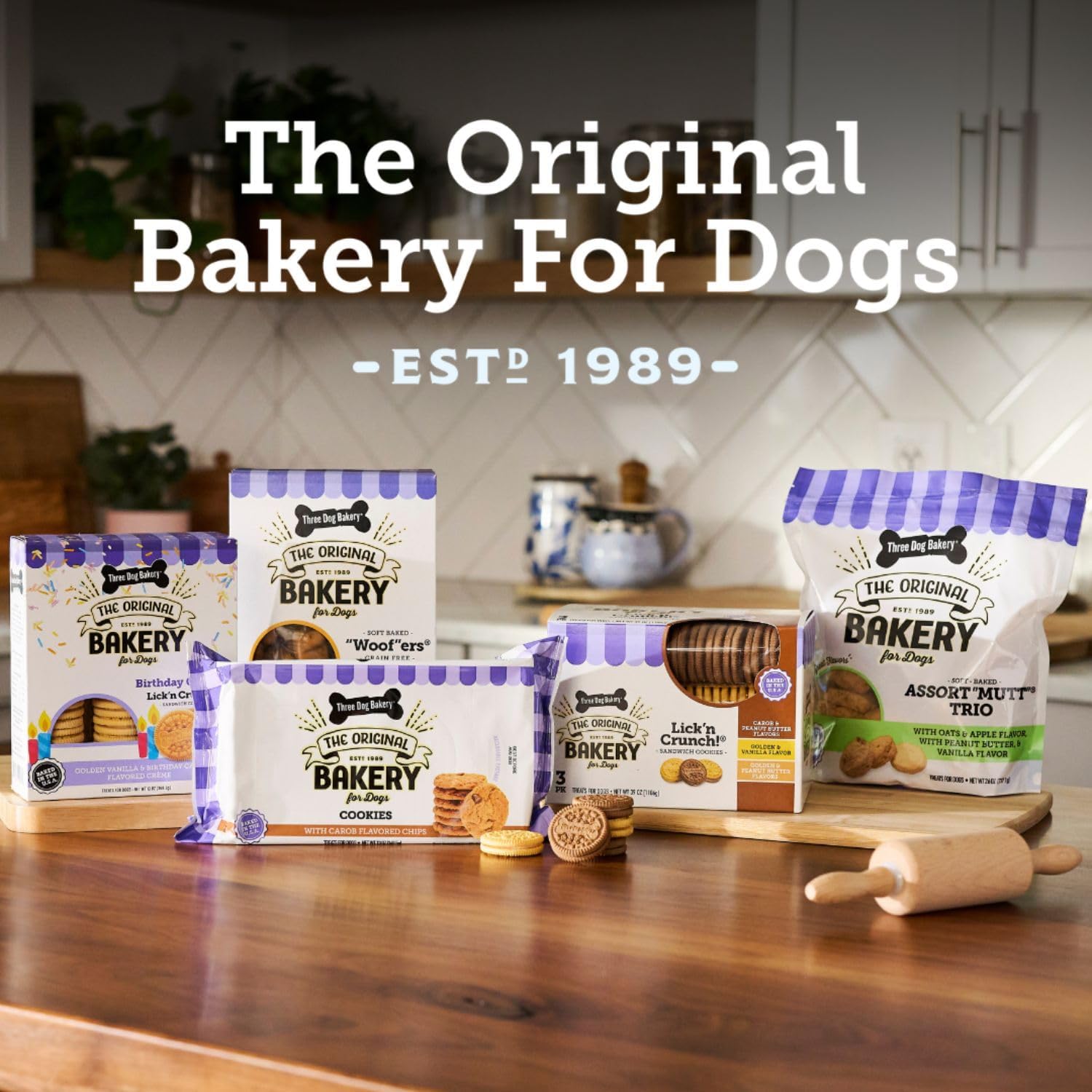 Three Dog Bakery Soft Baked Classic Cookies for Dogs - 13 oz Box | Oats & Apple Flavor - Made with Real Ingredients - Rolled Oats Dog Treats