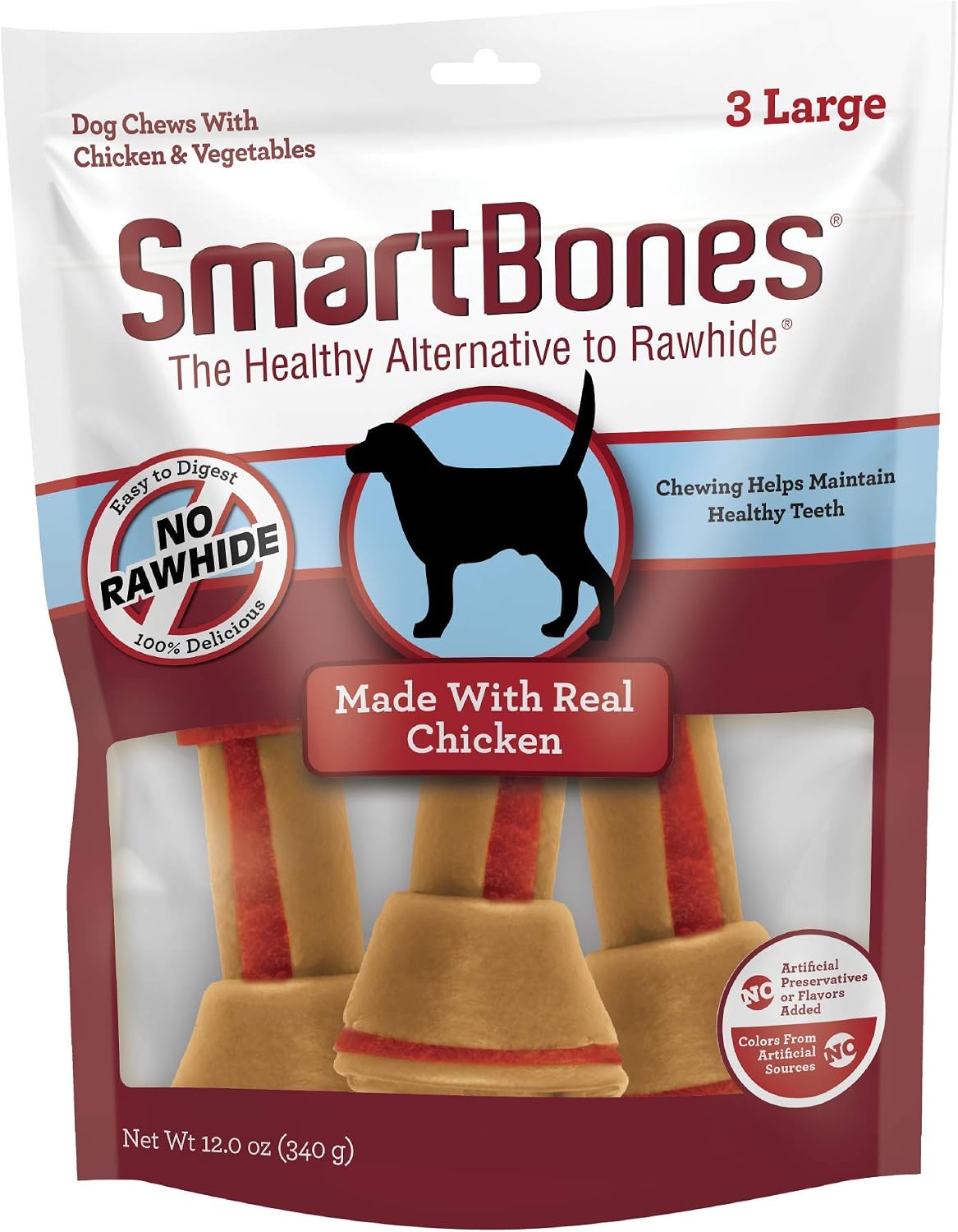 SmartBones Large Chews, Treat Your Dog to a Rawhide-Free Chew Made with Real Meat and Vegetables | With With Real Chicken, Easy To Digest Chew, Vitamin & Mineral Enriched, Helps Maintain Healthy Teeth, For Large Dogs