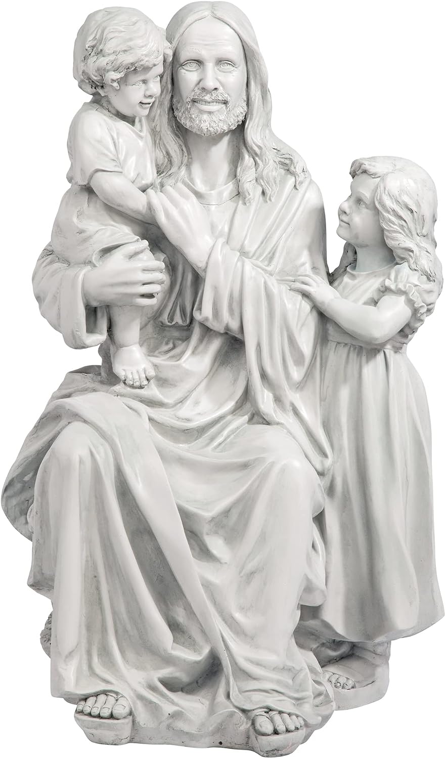 Design Toscano He Loves the Little Children Indoor/Outdoor Holy Religious Garden Statue, 28 Inches High, Cast Stone Resin, Antique Stone Finish