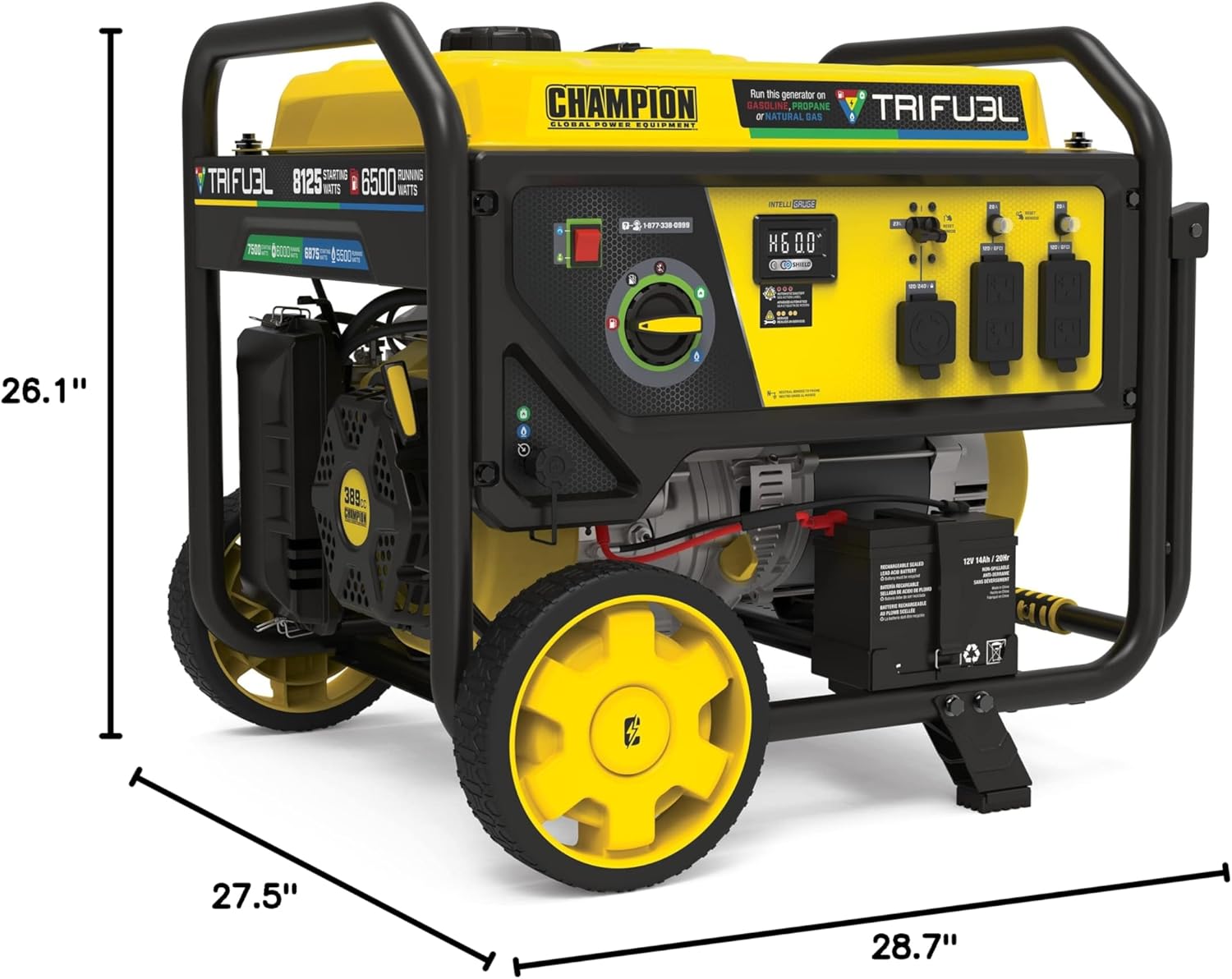 Champion Power Equipment 8125-Watt Electric Start Tri-Fuel Portable Generator with Free 3-Year Warranty