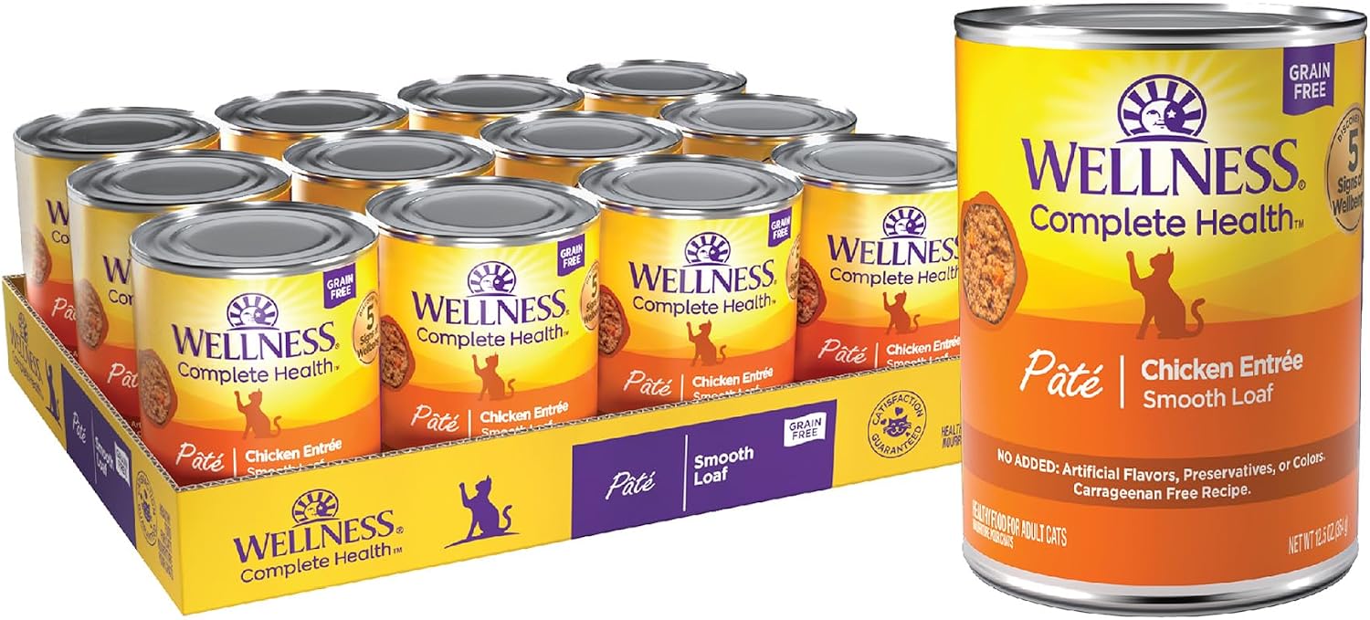 Wellness Complete Health Pate Adult Canned Wet Cat Food, Natural, Protein Rich, Grain Free, Turkey Dinner Recipe, 12.5 oz, Pack of 12 Cans