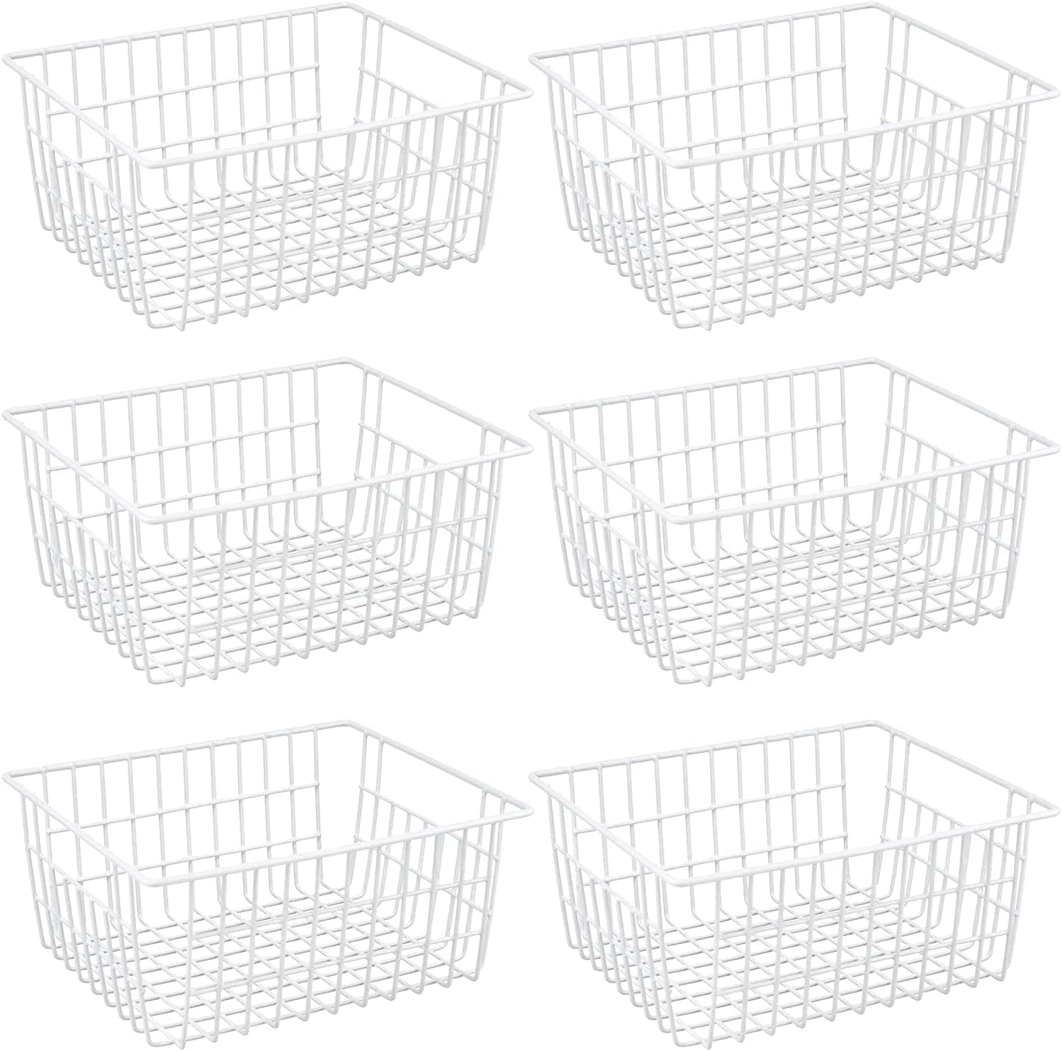 iPEGTOP Wire Storage Freezer Baskets, Set of 2 Large 15.4" Household Metal Organizer Storage Bins Basket for Kitchen Cabinets, Refrigerators, White