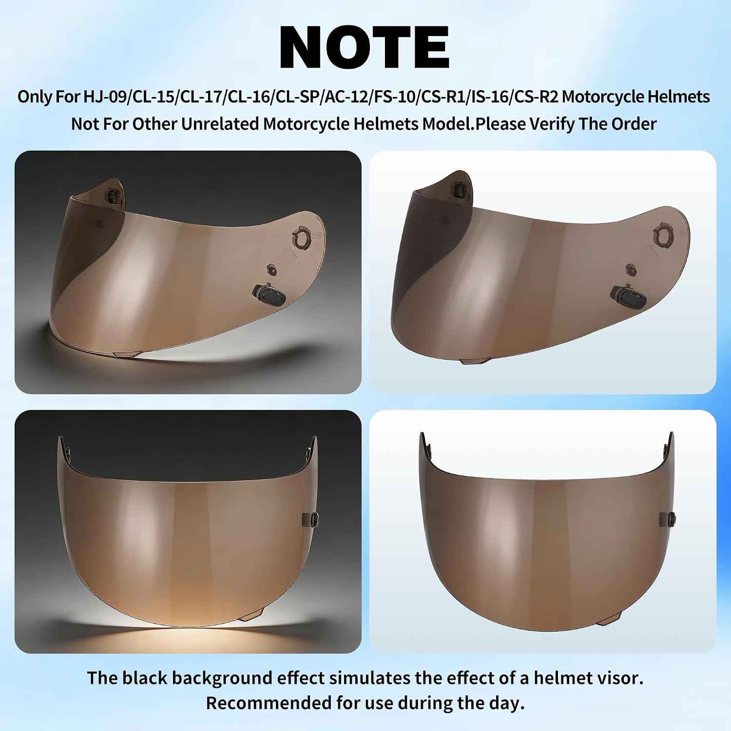 VCOROS Motorcycle Helmet Face Shield Visor Repalcement for HJ-09 CL-15 CL-17 CL-16 CL-SP AC-12 FS-10 CS-R1 IS-16 CS-R2 Shield (Smoke)