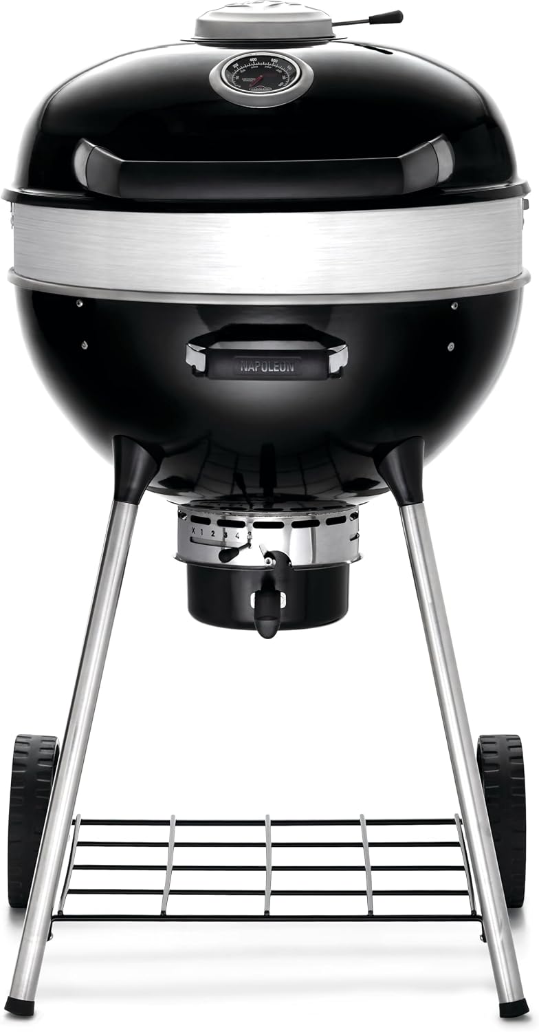 Napoleon PRO22 Professional Charcoal Kettle Grill, Black, Porcelain-Enameled Lid and Bowl, Chrome-Plated Cooking Grid
