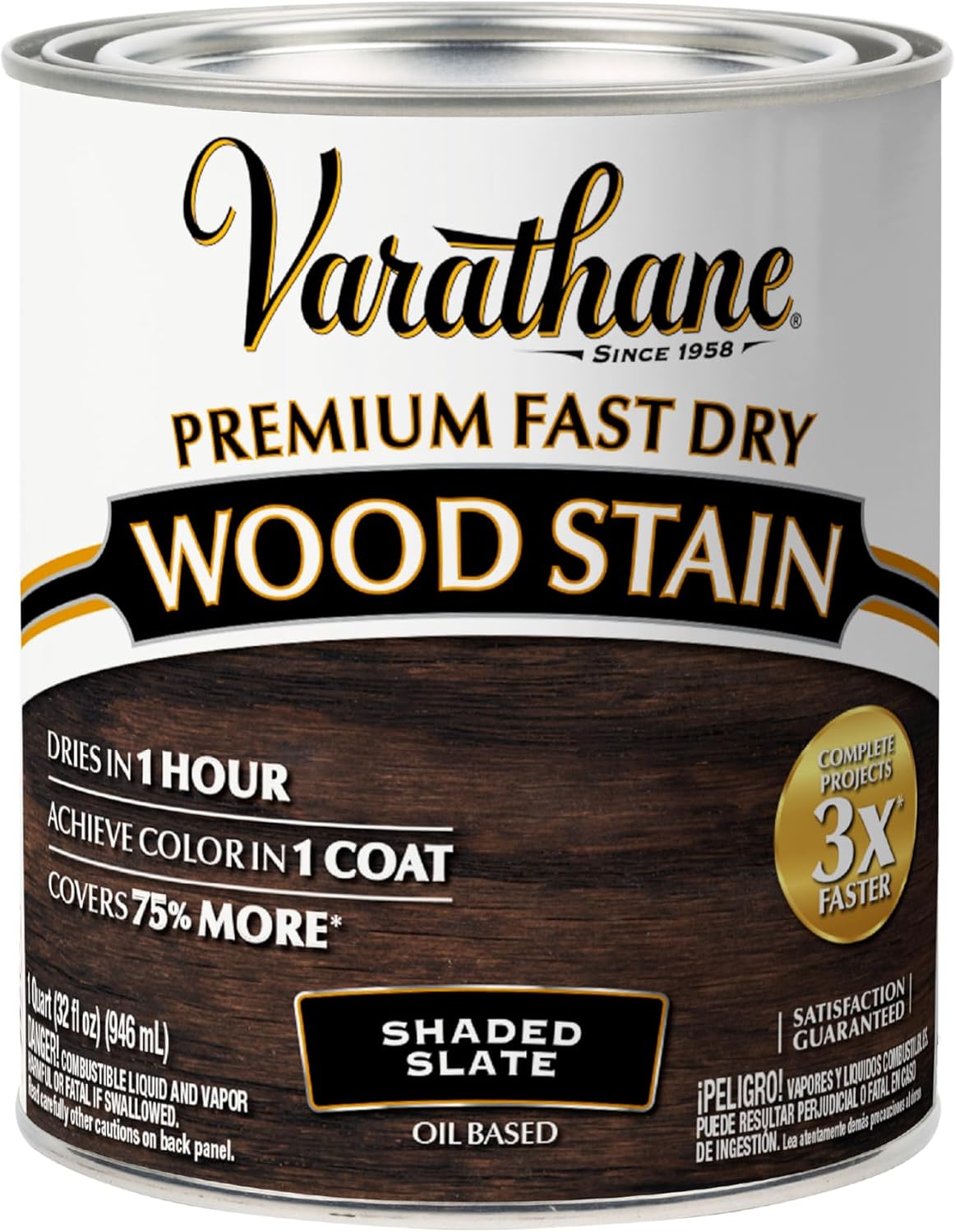 Varathane Premium Fast Dry Weathered Gray Wood Stain | Oil-Based, 1 Coat Color, 1 Hour Dry Time, Interior Wood Stain, Furniture, Cabinets, Doors, Covers Up to 275 Sq Ft, Quart