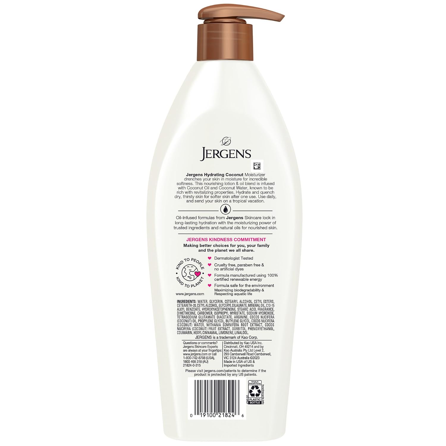 Jergens Hydrating Coconut Body Lotion, Hand and Body Moisturizer, Infused with Coconut Oil, Hydrates Dry Skin Instantly, Dermatologist Tested, 16.8 oz | Coconut Oil, Instantly Hydrates, Dermatologist Tested, Extra Dry Skin Care, Long-Lasting Moisture